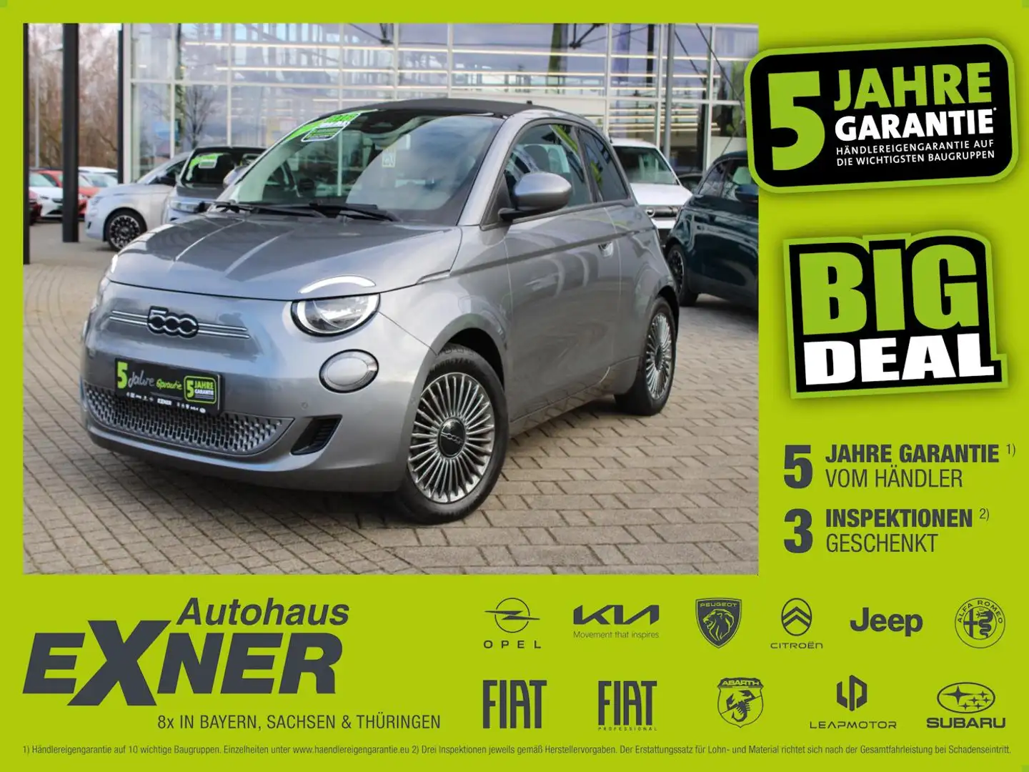 Fiat 500e Cabrio ICON Batterie 42 kWh Navi+SD+SHZ+LM Grau - 1