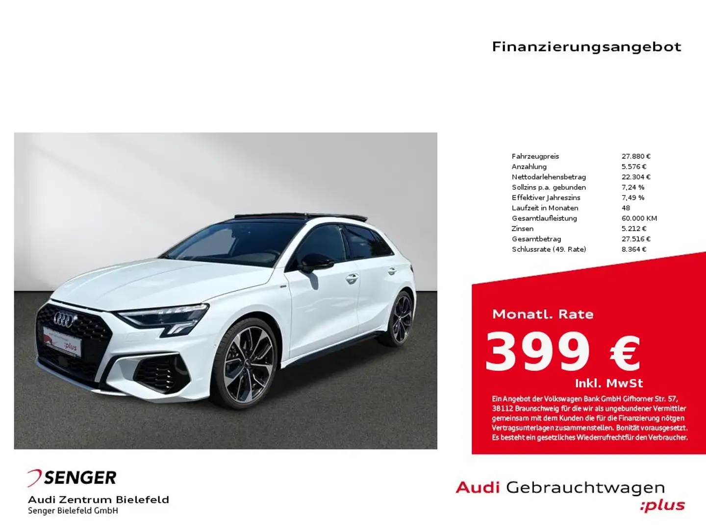 Audi A3 S line 35 TFSI Sitzh. MMI LED Pano. Weiß - 1