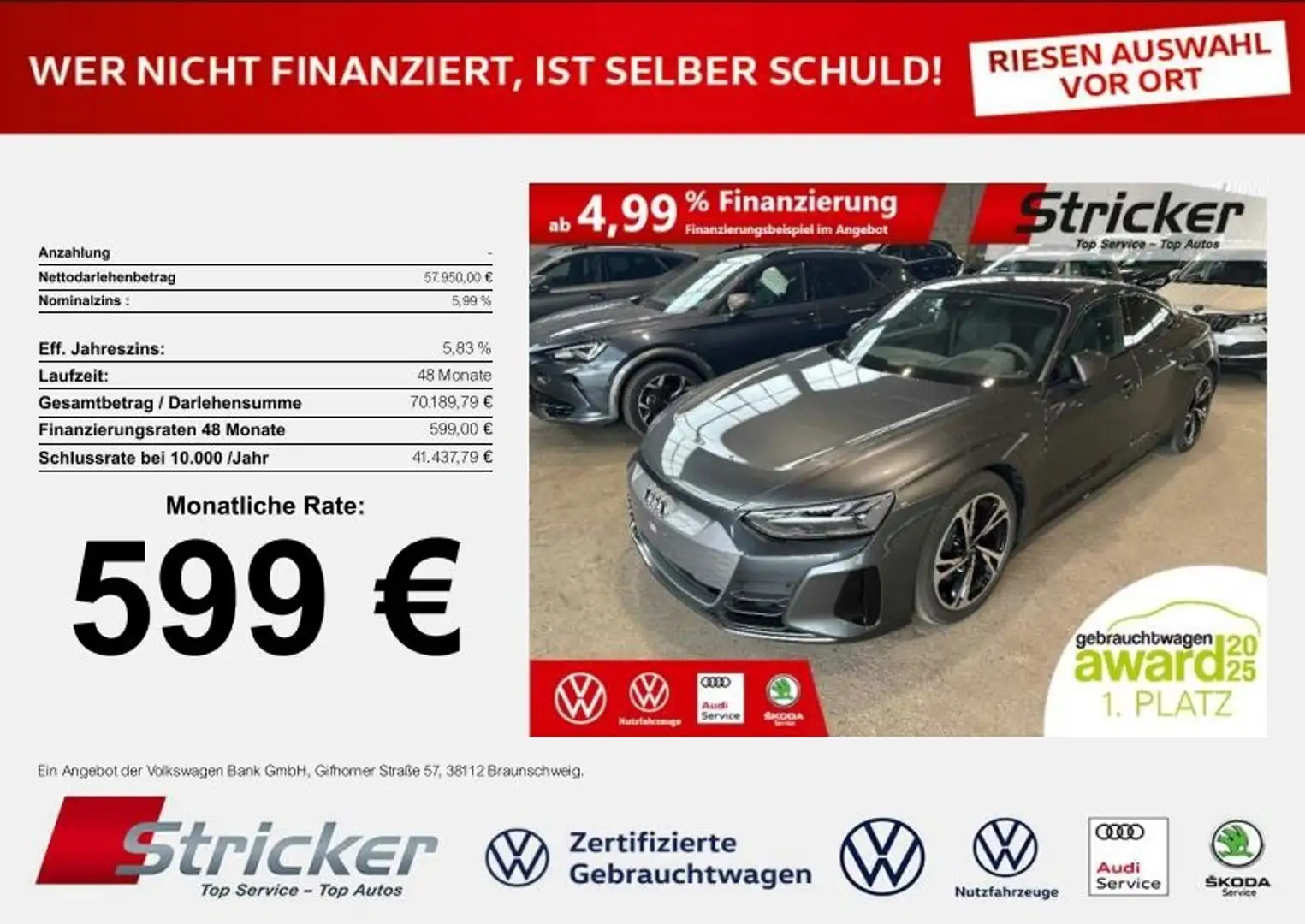 Audi e-tron GT quattro 599,-ohne Anzahlung Luft Pano Argintiu - 1