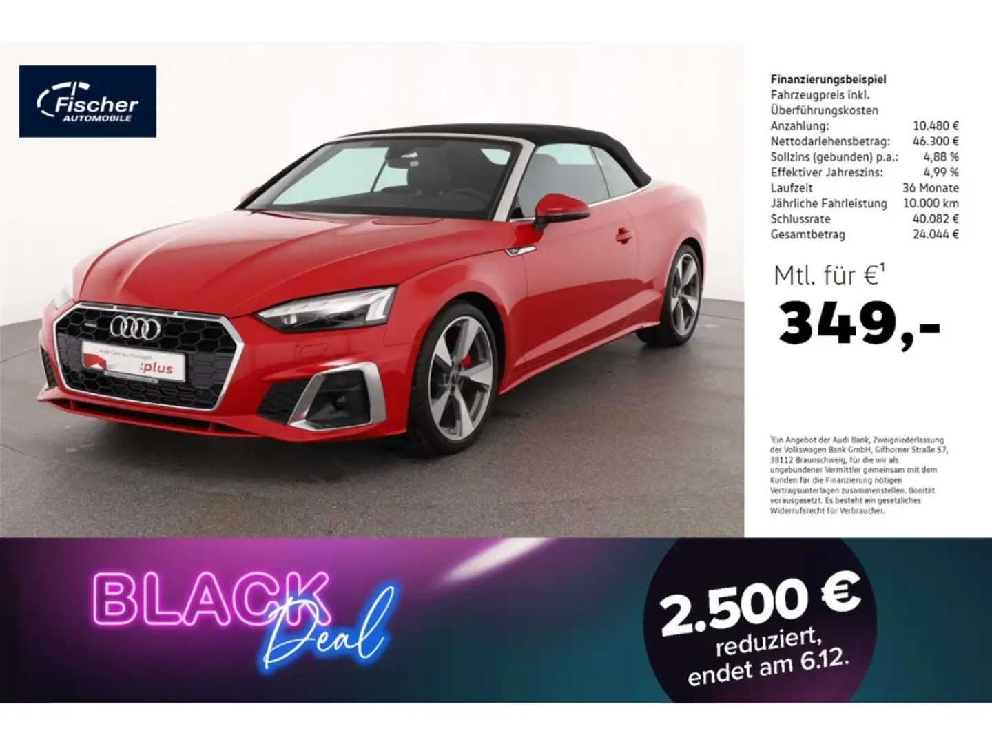 Audi A5 Cabriolet 45 TFSI qu S line AHK/HUD/NAV/19'' Rot - 1