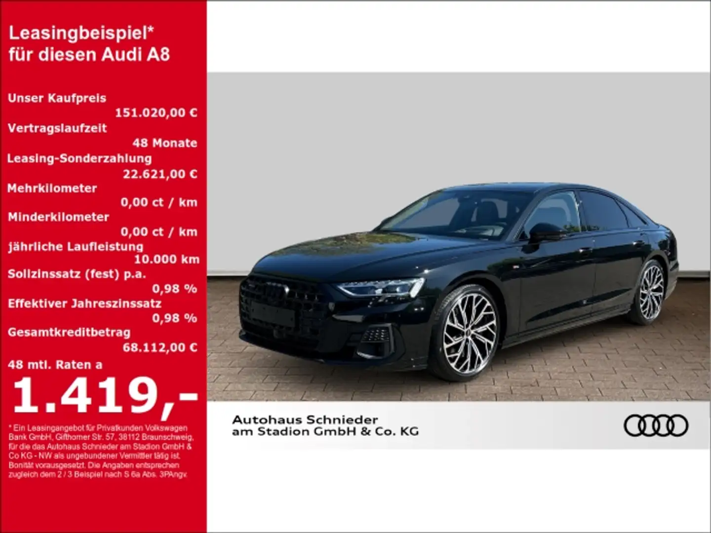 Audi A8 60 TFSIe MATRIX+HUD+PANO+KAMERA+B&O+AHK+VIRTUAL Schwarz - 2