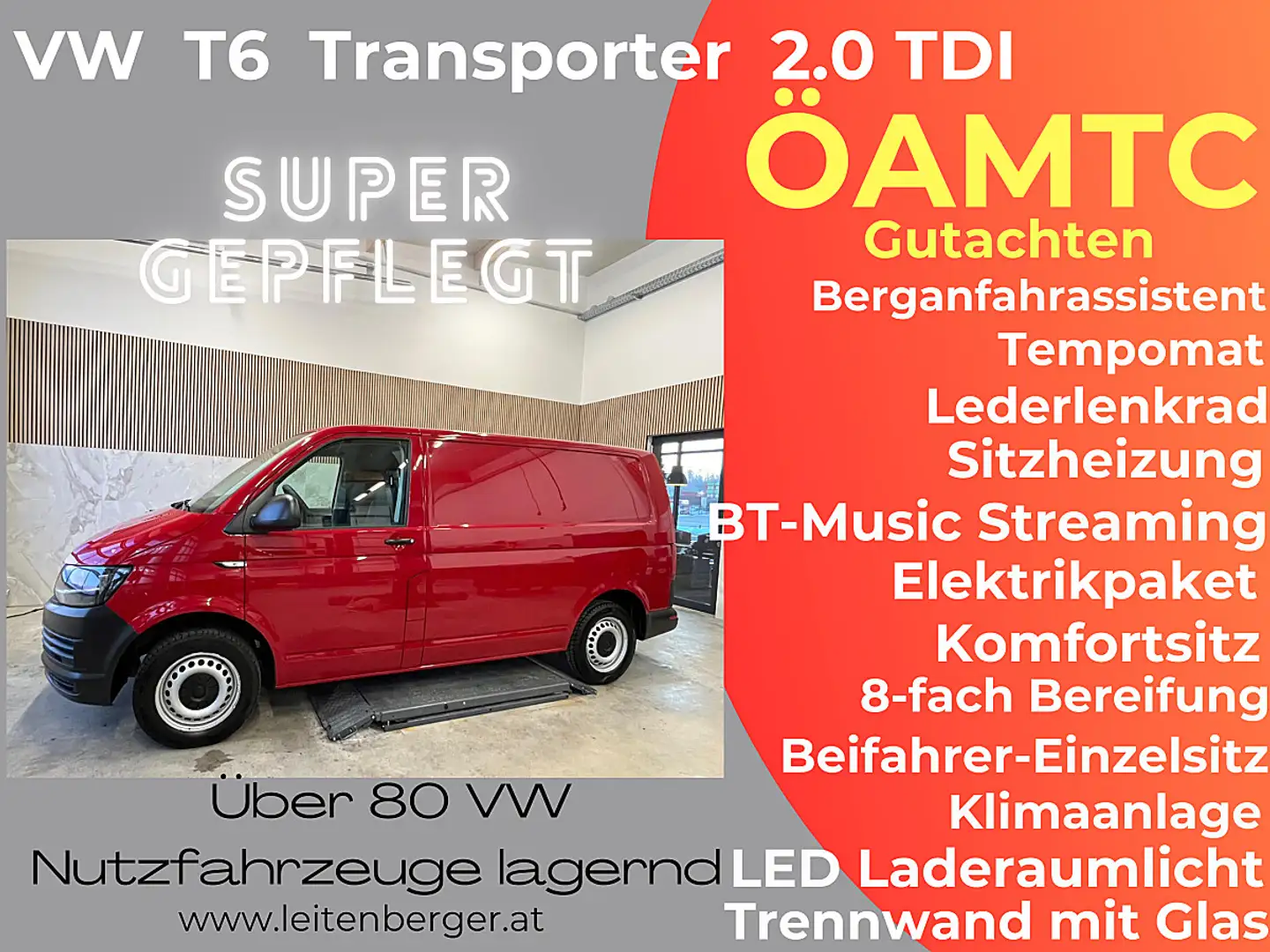 Volkswagen T6 Transporter T6 Kastenwagen KR 2,0 TDI BMT Sitzheizung, Berg... Rot - 1