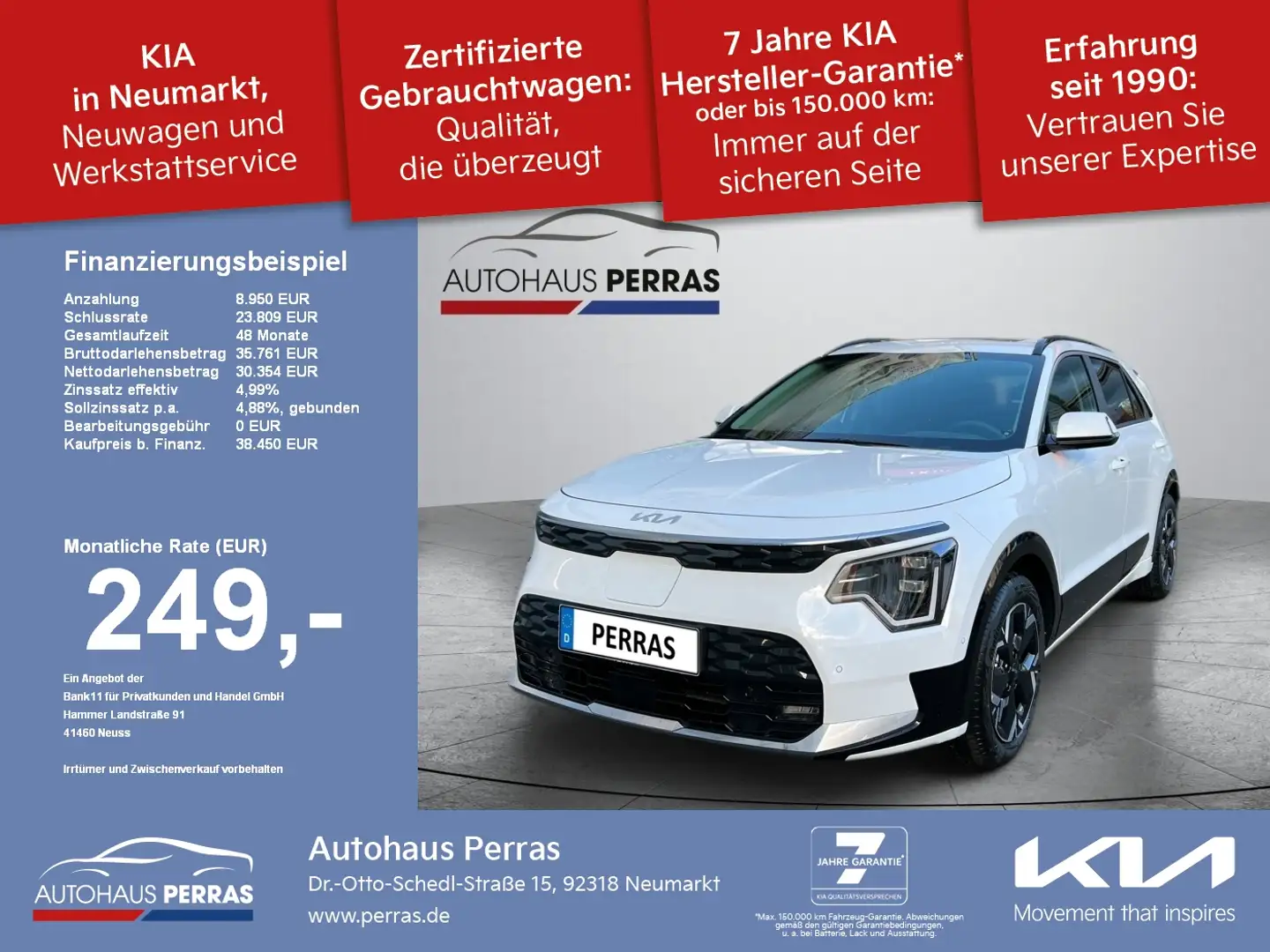 Kia Niro EV Inspiration Glasdach  Wärmepumpe, Weiß - 1