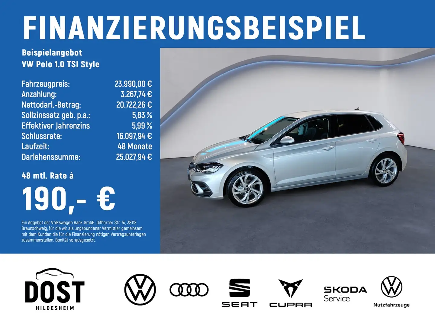 Volkswagen Polo 1.0 TSI Style KLIMA+NAVI+PDC+SHZ Silber - 2