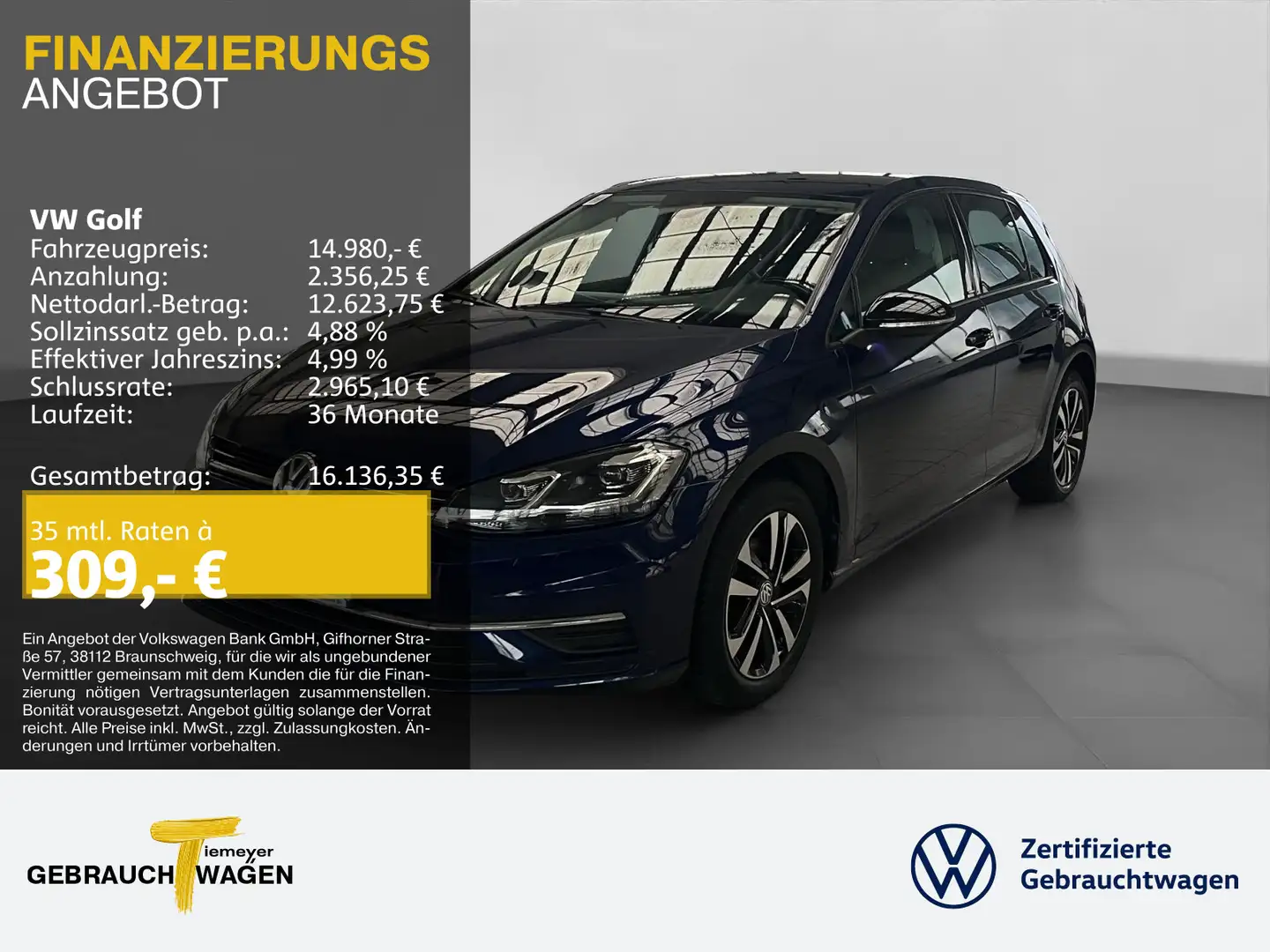 Volkswagen Golf 1.0 TSI IQ.DRIVE LED NAVI PDC+ SITZH Blau - 1