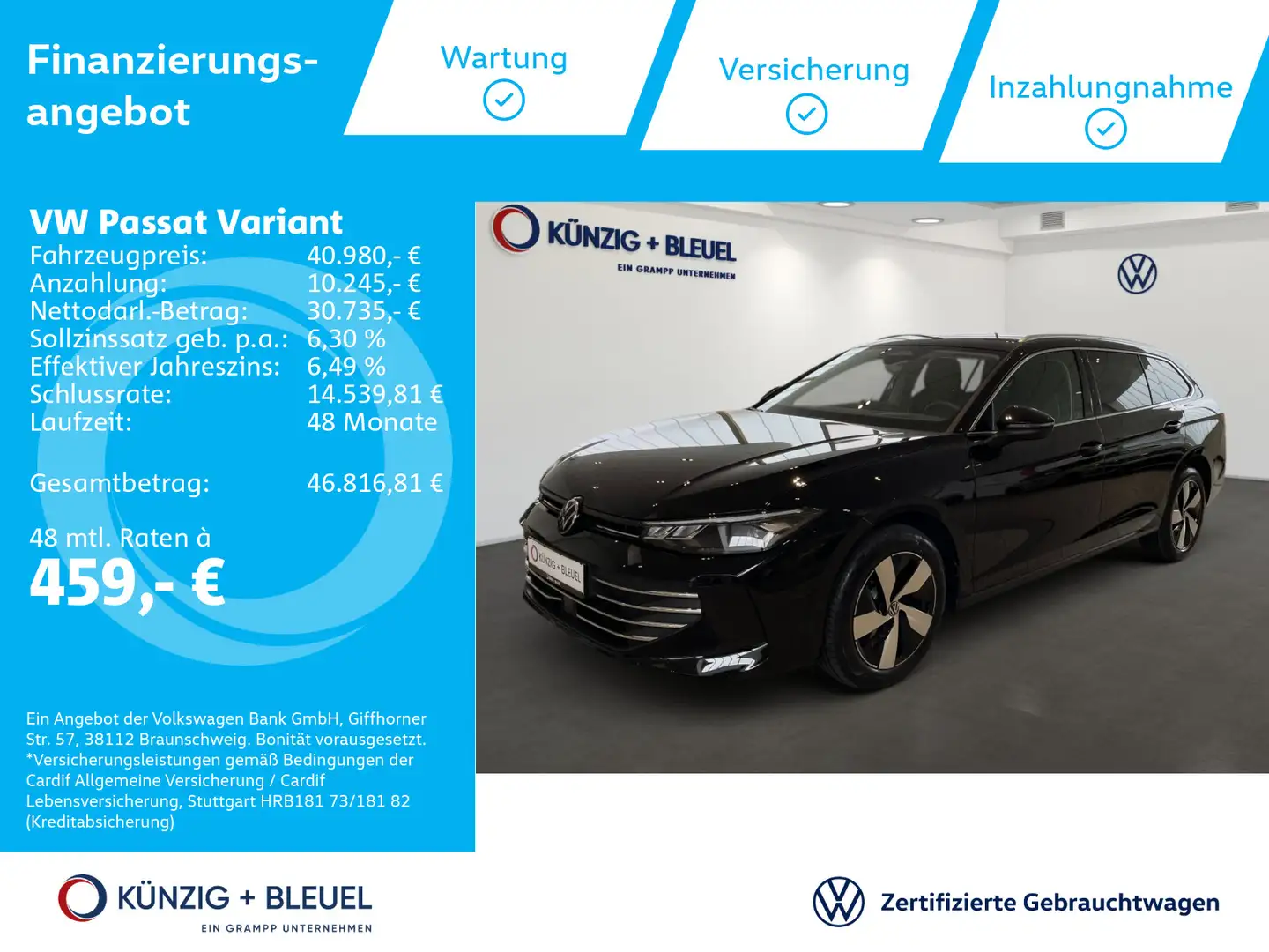 Volkswagen Passat Variant Business 2,0 l TDI DSG+AHK+KAMERA Schwarz - 1