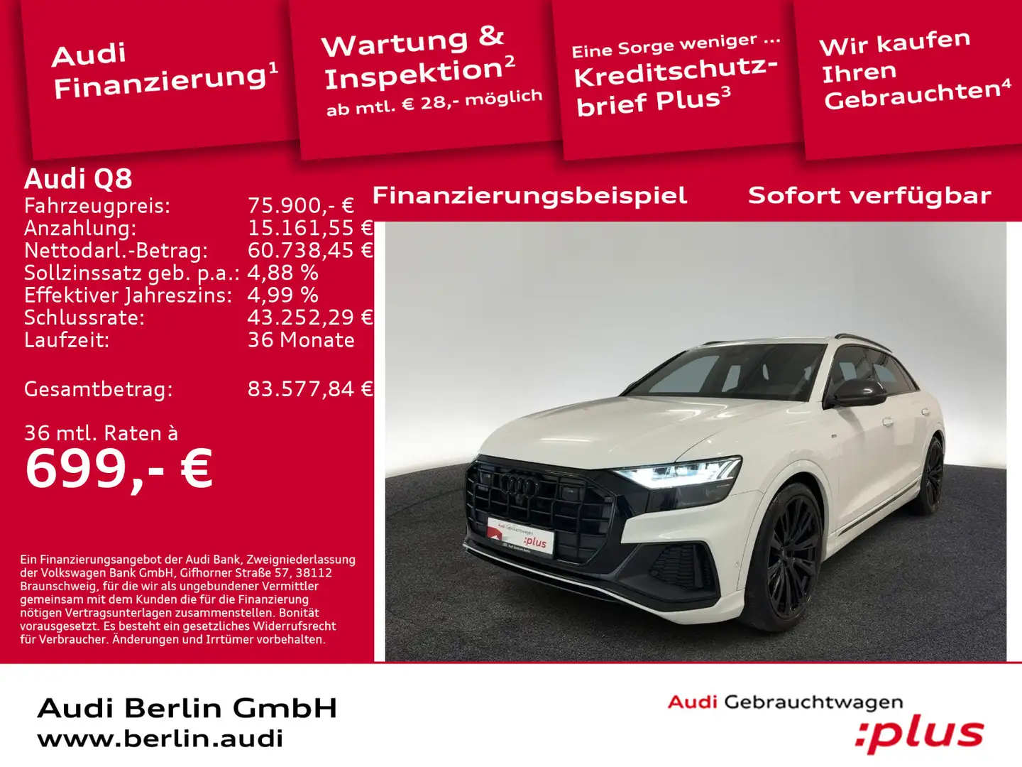 Audi Q8 50 TDI competition plus qu.tiptr. MATRIX 360° Weiß - 1