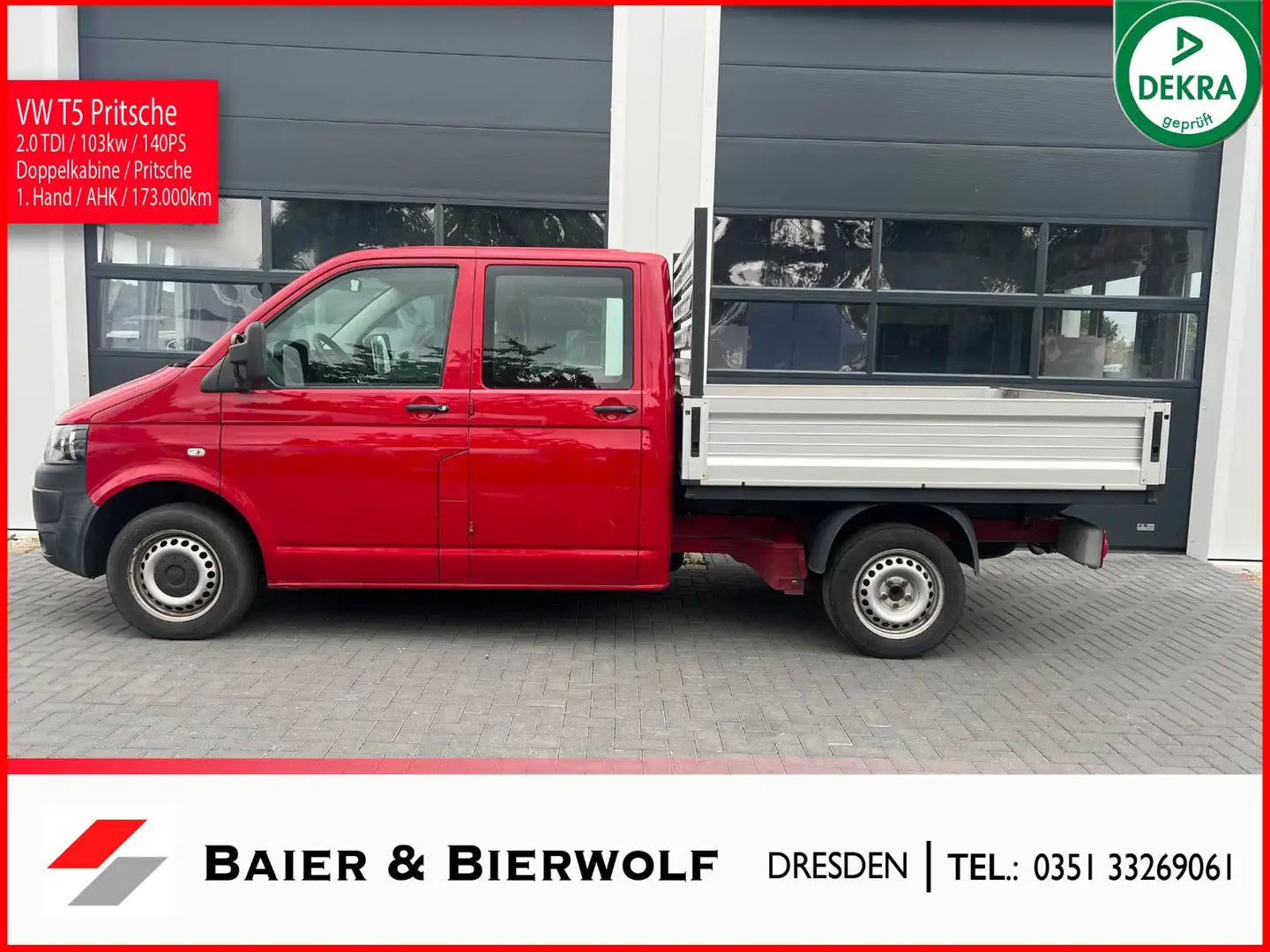 Volkswagen T5 Transporter T5 Pritsche 140PS Klima AHK Doppelkabine 1. Hand Rot - 1