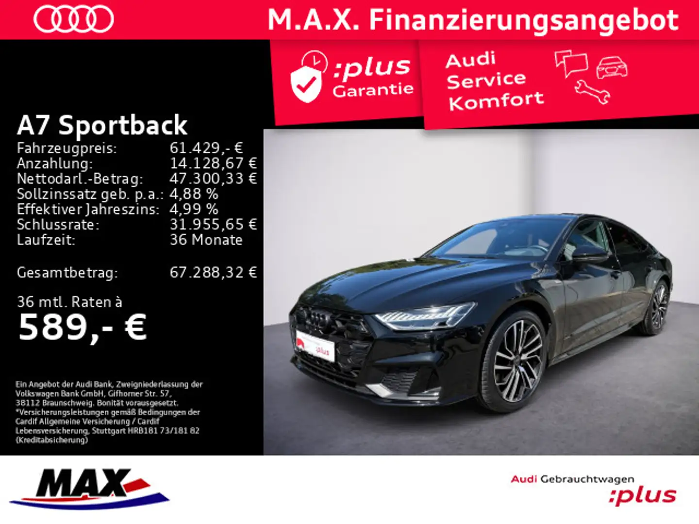Audi A7 50 TDI quattro S-LINE MATRIX LED+PA Schwarz - 1