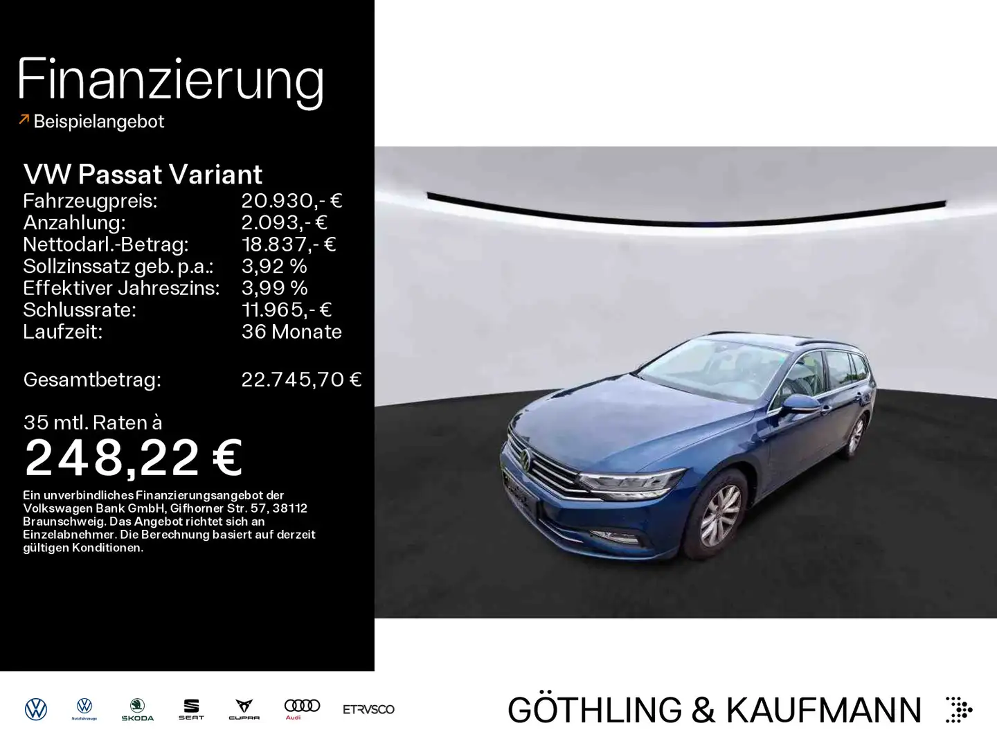 Volkswagen Passat Variant Business 2.0 TDI DSG*NAVI*KAM*LED Blau - 1