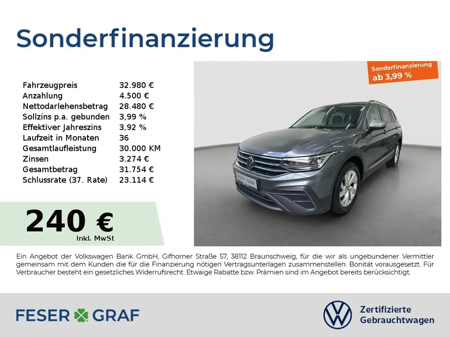 Volkswagen Tiguan Allspace LIFE 1.5TSI 110kW DSG 7Sitze AHK Grau - 1