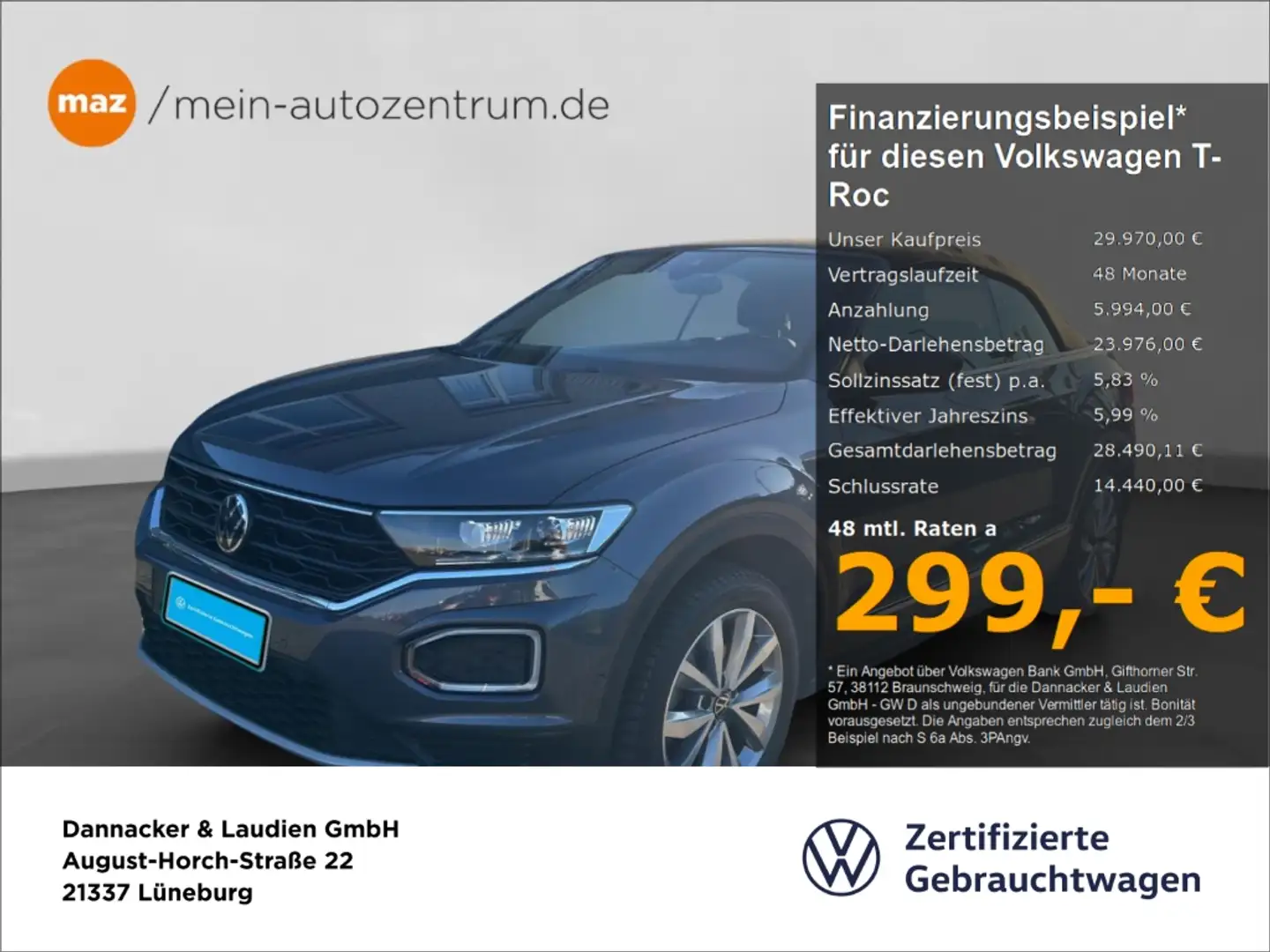 Volkswagen T-Roc Cabriolet 1.5 TSI Style Alu LED AHK Kamera Navi AC Gris - 1