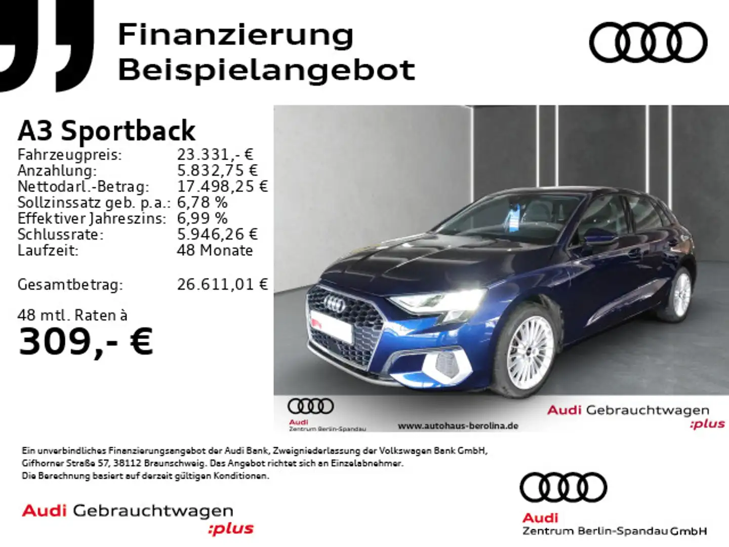 Audi A3 40 TFSI e Adv. S tronic *NAV+*SHZ* Blau - 1