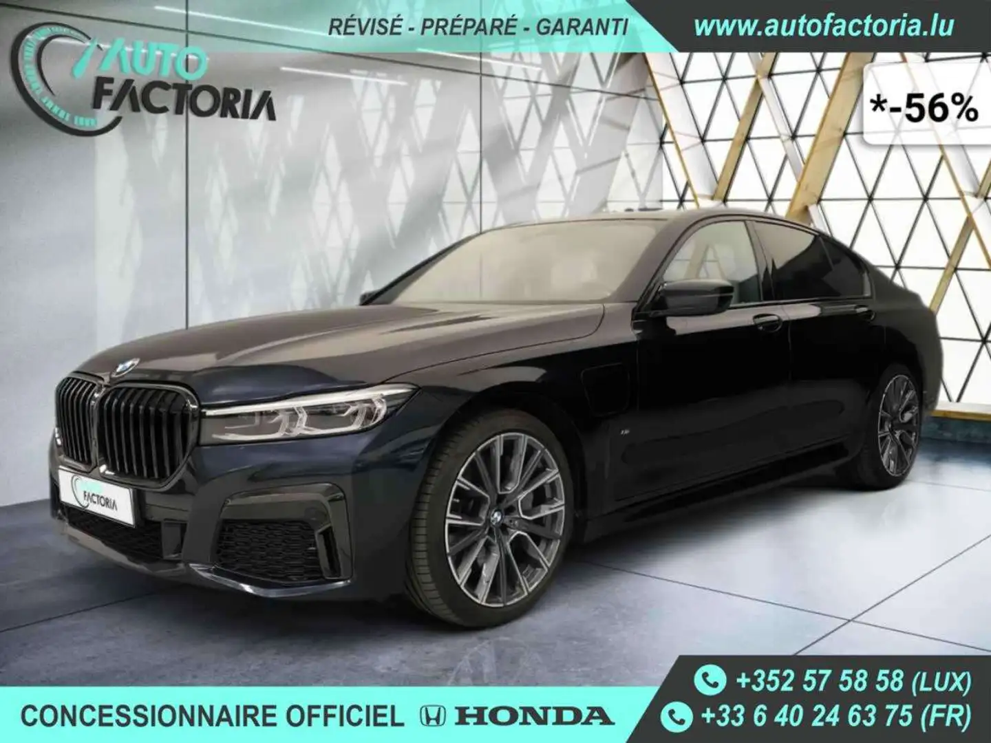 BMW 745 E -56% HYB 394cv BVA8 M Sport +T.PANO+GPS+Options Noir - 1