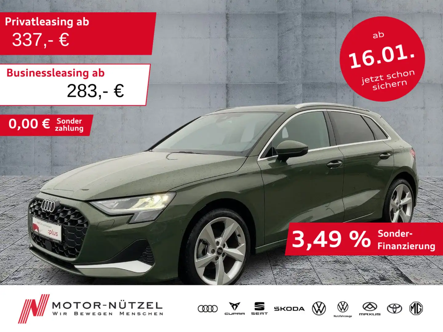 Audi A3 30 TFSI S-TR ADVANCED NAVI+RFK+AHK Grün - 1