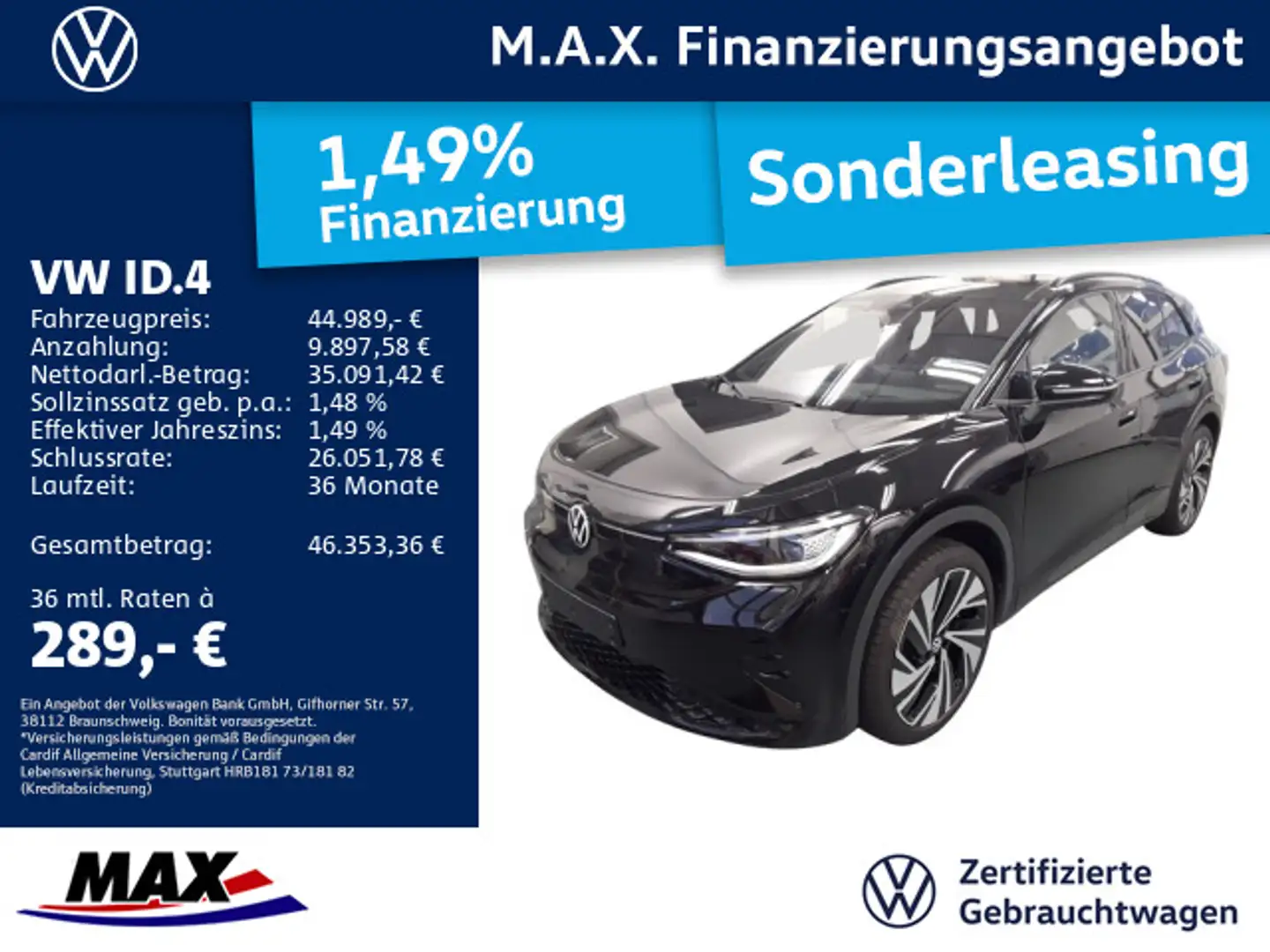 Volkswagen ID.4 GTX 4M AHK+KAMERA+PANO+AR-HUD+IQ.LIGHT+APP+ Schwarz - 1