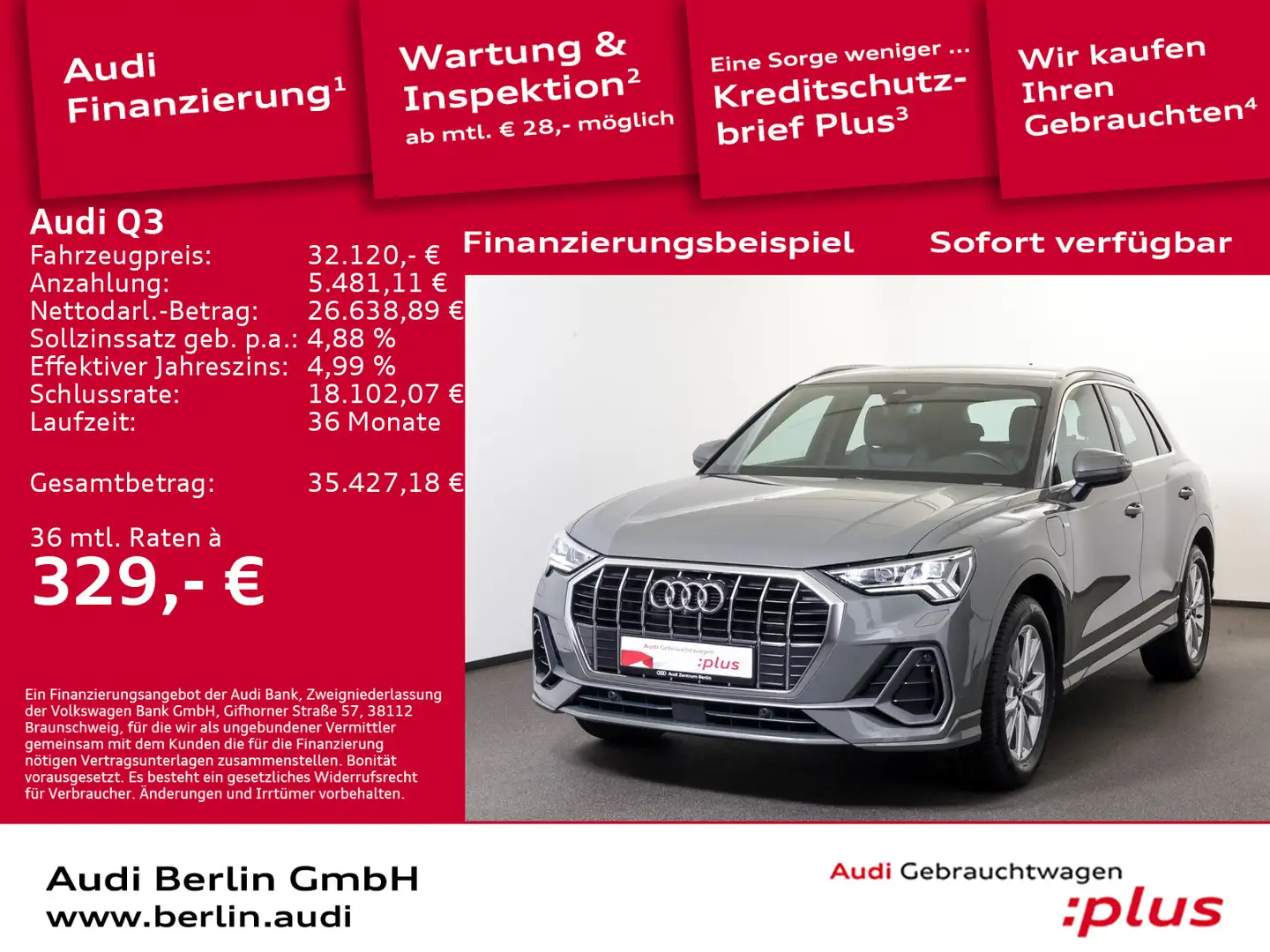 Audi Q3 S line 45 TFSI e S tr. MATRIX 360°K SONOS Grau - 1