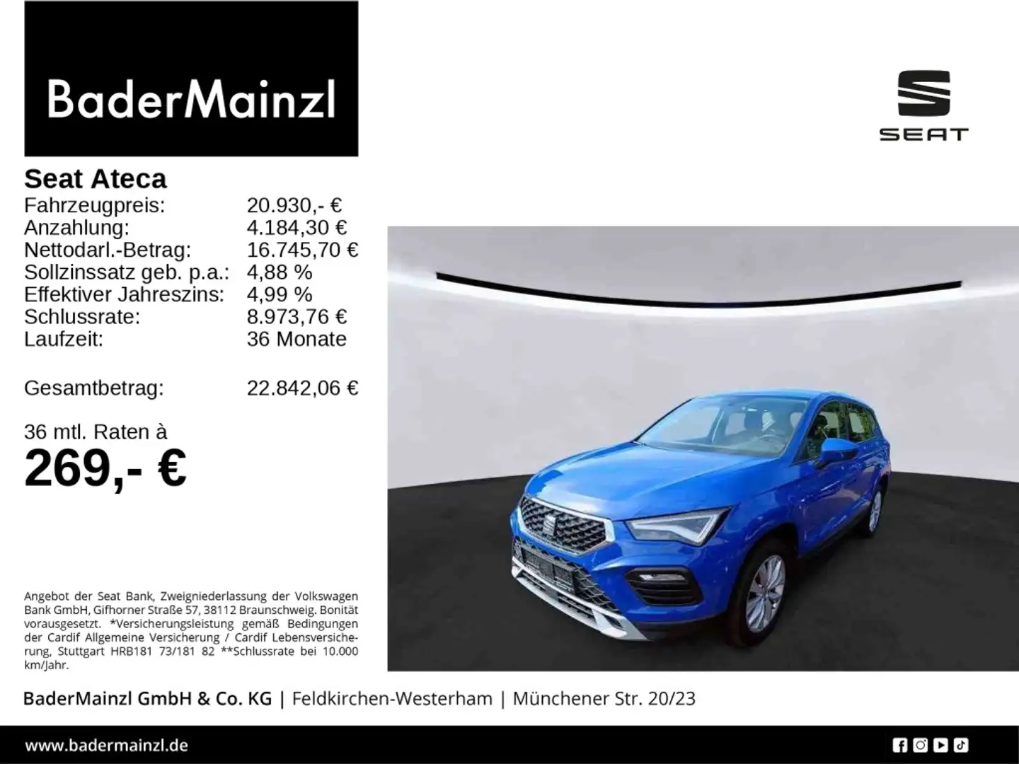 SEAT Ateca 1.0 TSI Style LED Navi PDC Alu AAC Blau - 1