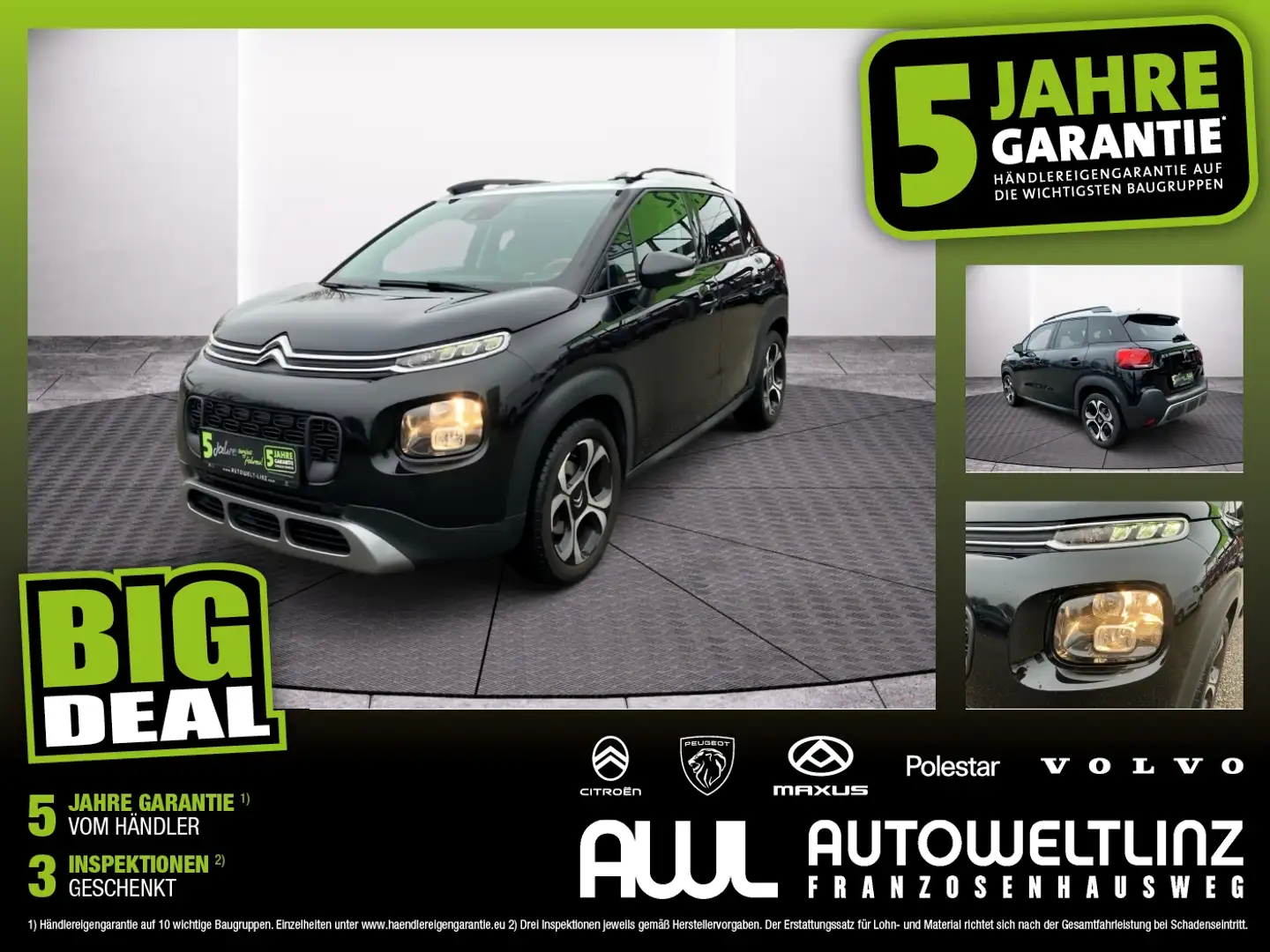 Citroen C3 Aircross PT 130 EAT6 HUD+LED+Navi+Pano Schwarz - 1