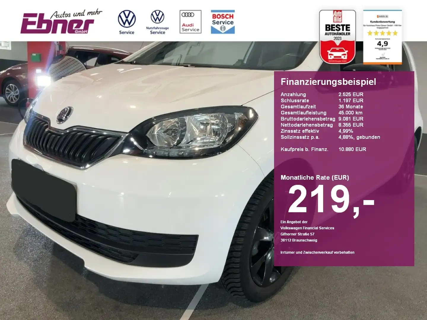 Skoda Citigo CLEVER 1.0 75PS AC-AUTOM+SITZHZG+PDC+NAVI-VB+15 AL Alb - 1