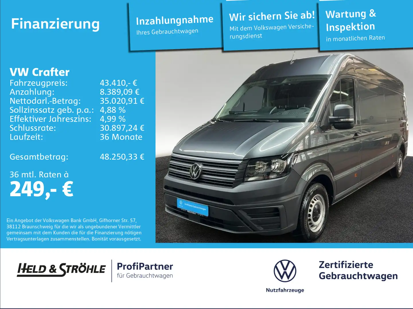 Volkswagen Crafter 35 HD LR 2.0 TDI L3H2 FWD AHK NAV KAM PD Grau - 1