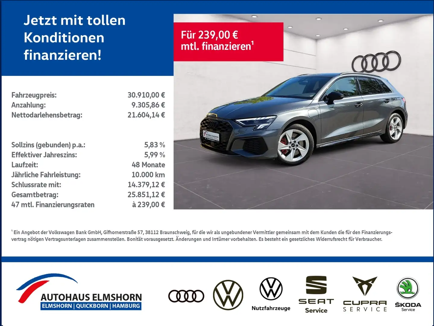 Audi A3 Sportback S line 45 TFSIe S tronic NAV LED APP GJ Grau - 1