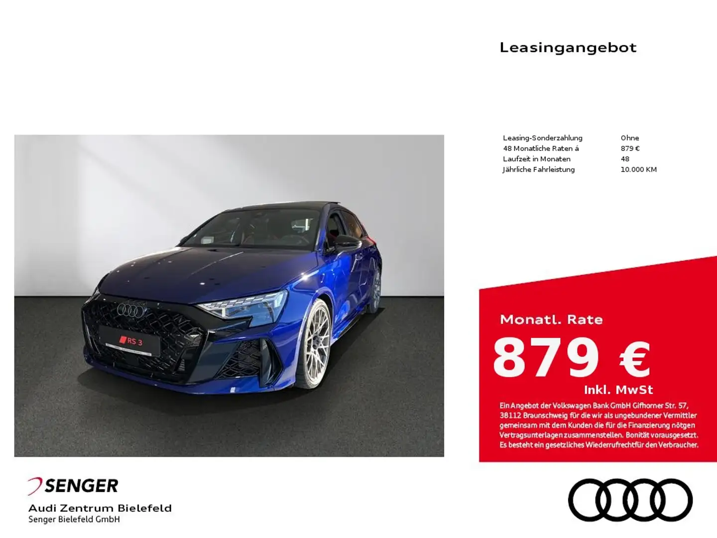 Audi RS3 Sportback 280km/h Panorama Navi Memory LED Blau - 1