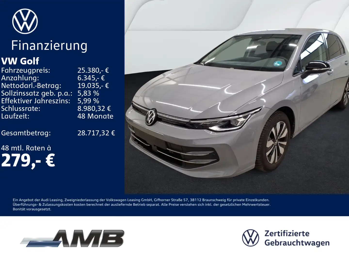 Volkswagen Golf Goal 1.5 TSI AHK/LED-Plus/Travel/Nav/Sitzhz Grau - 1