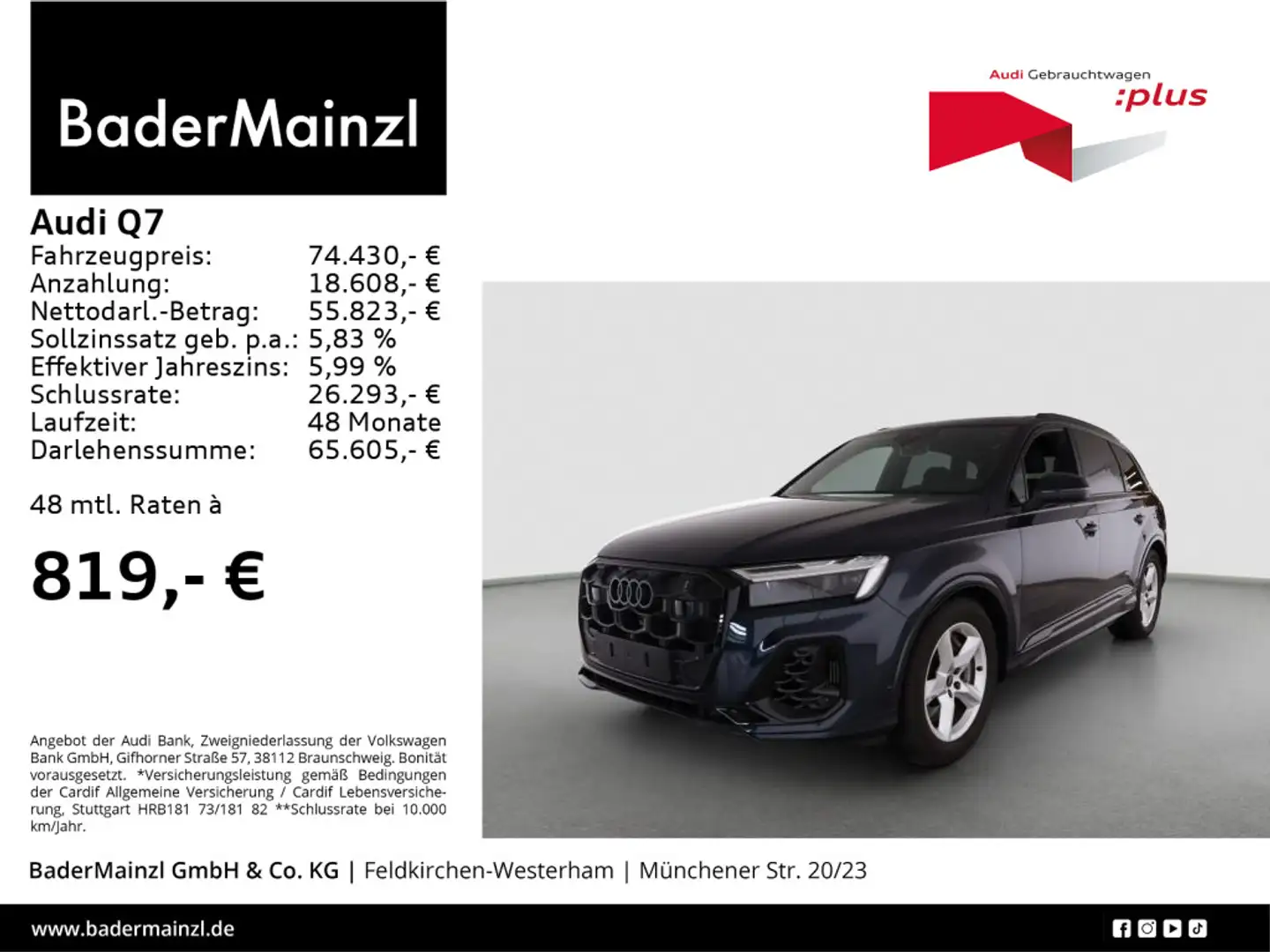 Audi Q7 55 TFSIe quattro Luft HUD Matrix 360° Leder Blau - 1