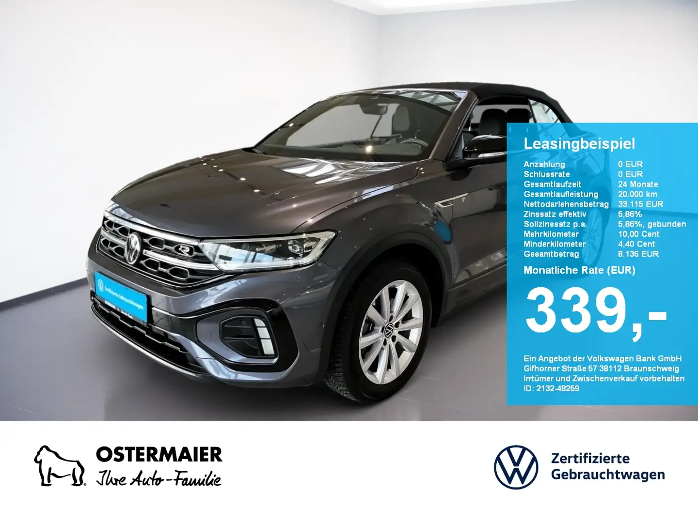 Volkswagen T-Roc Cabriolet R-LINE BLACK STYLE 1.5TSI DSG LM19.IQ-LI Grau - 1