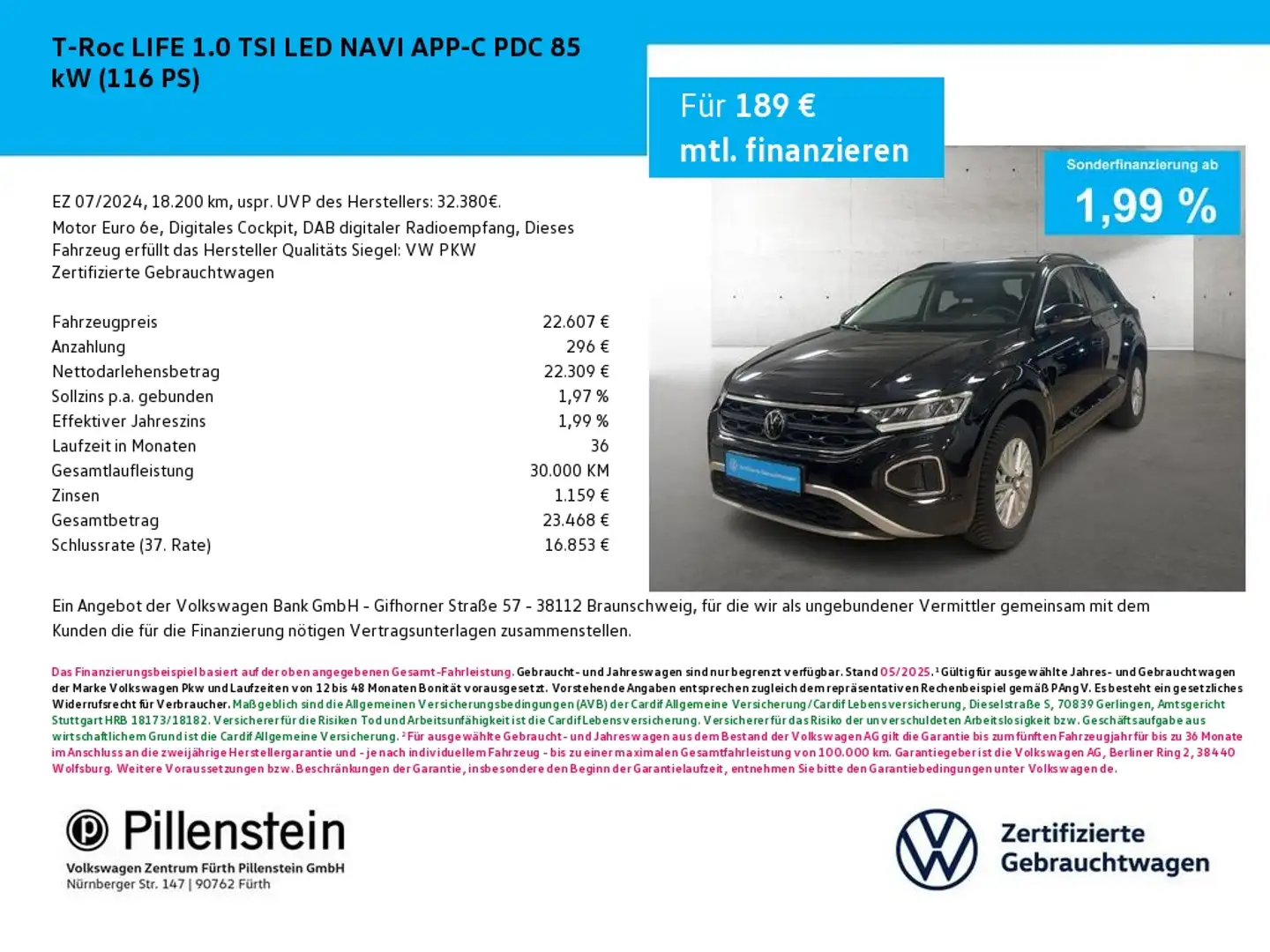 Volkswagen T-Roc LIFE 1.0 TSI LED NAVI APP-C PDC Nero - 1