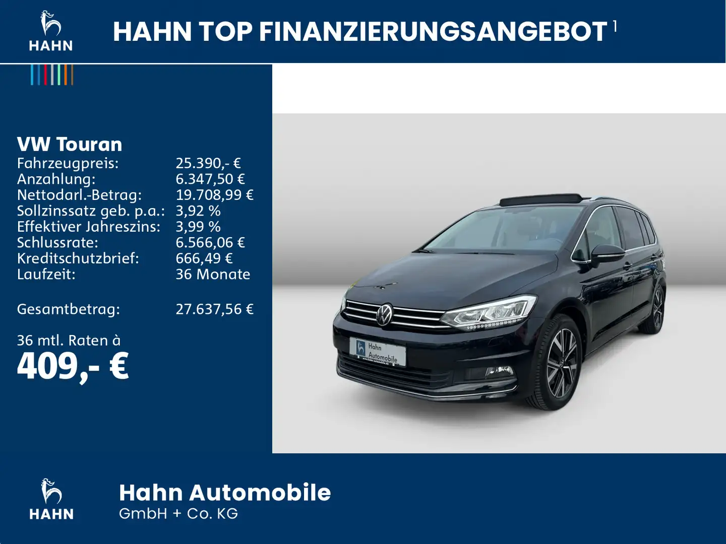 Volkswagen Touran 1.5 TSI Highline Pano Navi LED Sitzh Einp Schwarz - 2