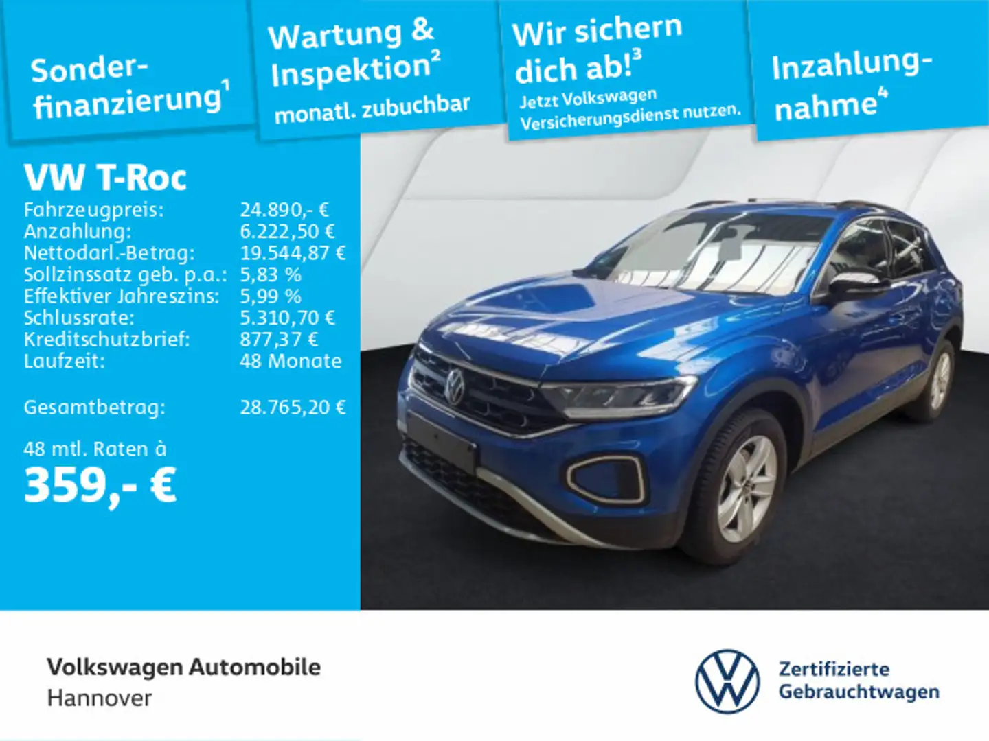 Volkswagen T-Roc 2.0 TDI Goal Navi Kamera ACC LED Dig.Cockp Blau - 1