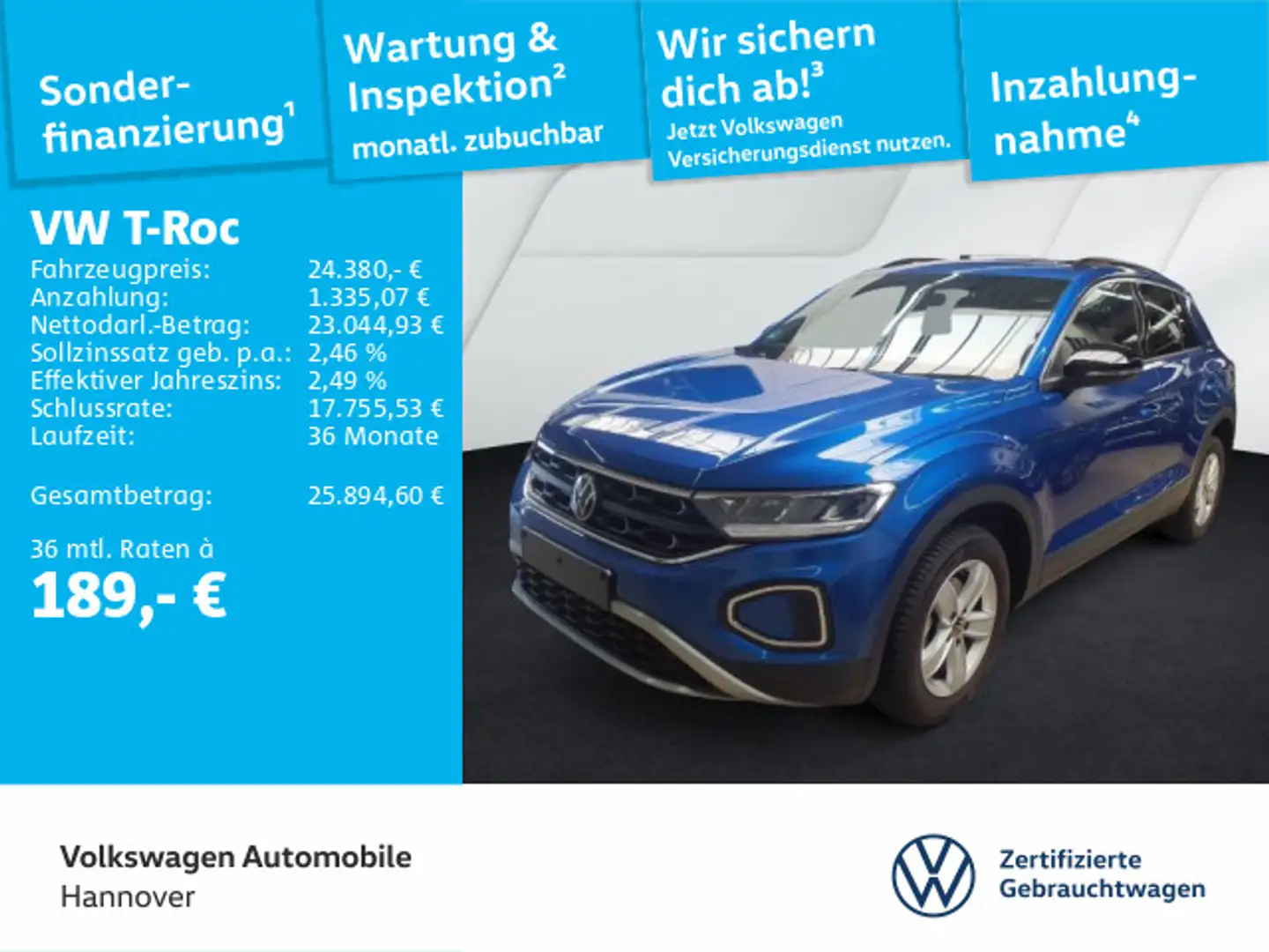 Volkswagen T-Roc 2.0 TDI Goal Navi Kamera ACC LED Dig.Cockp Blau - 1