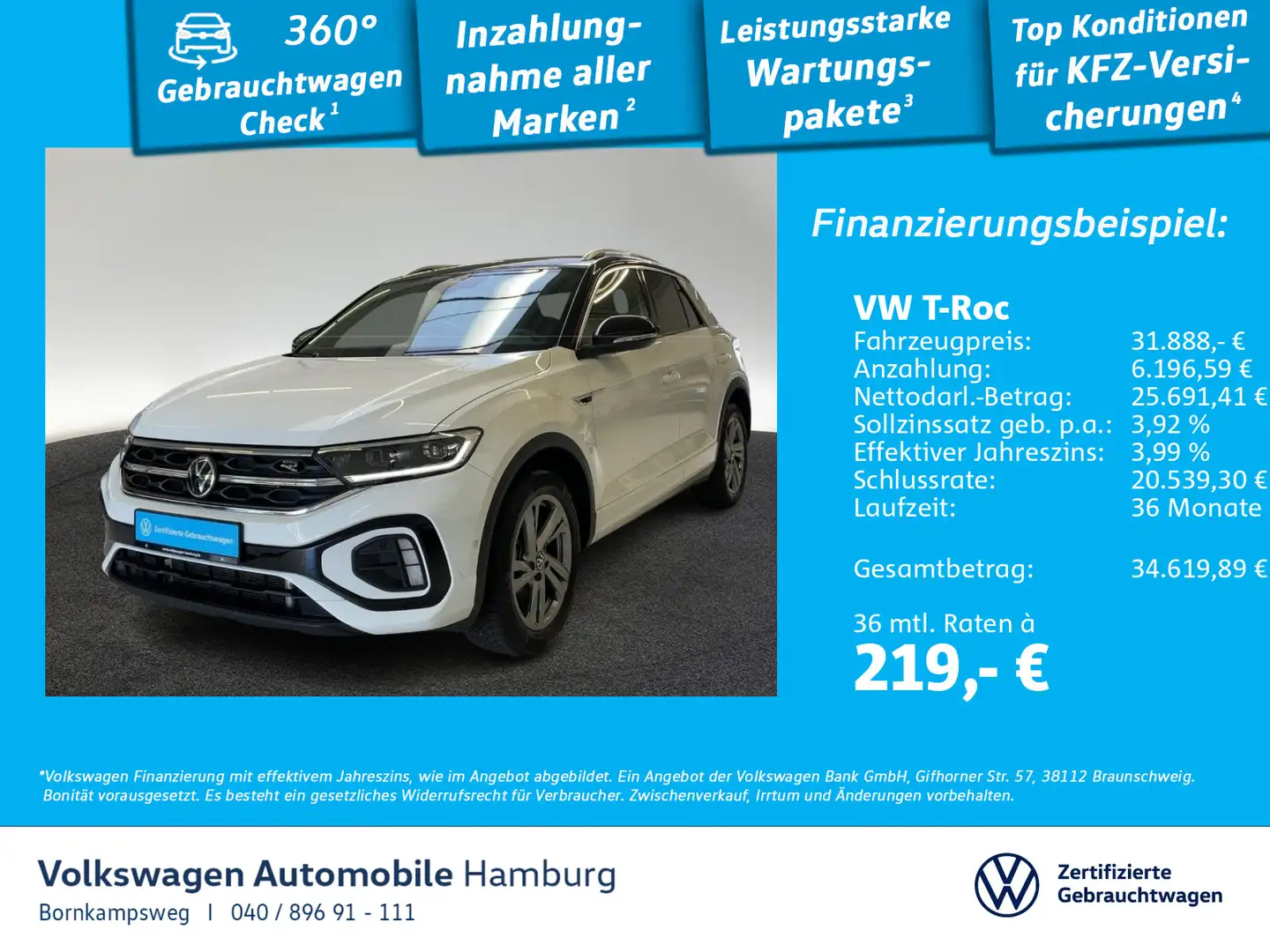 Volkswagen T-Roc 1.5 TSI R-Line DSG Kamera LED Navi AHK Weiß - 1