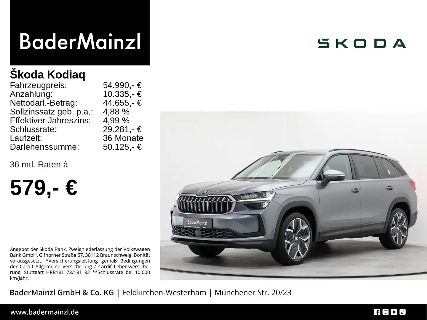 Skoda Kodiaq 2.0 TDI 4x4 DSG Pano AHK Matrix StdHzg Grau - 1
