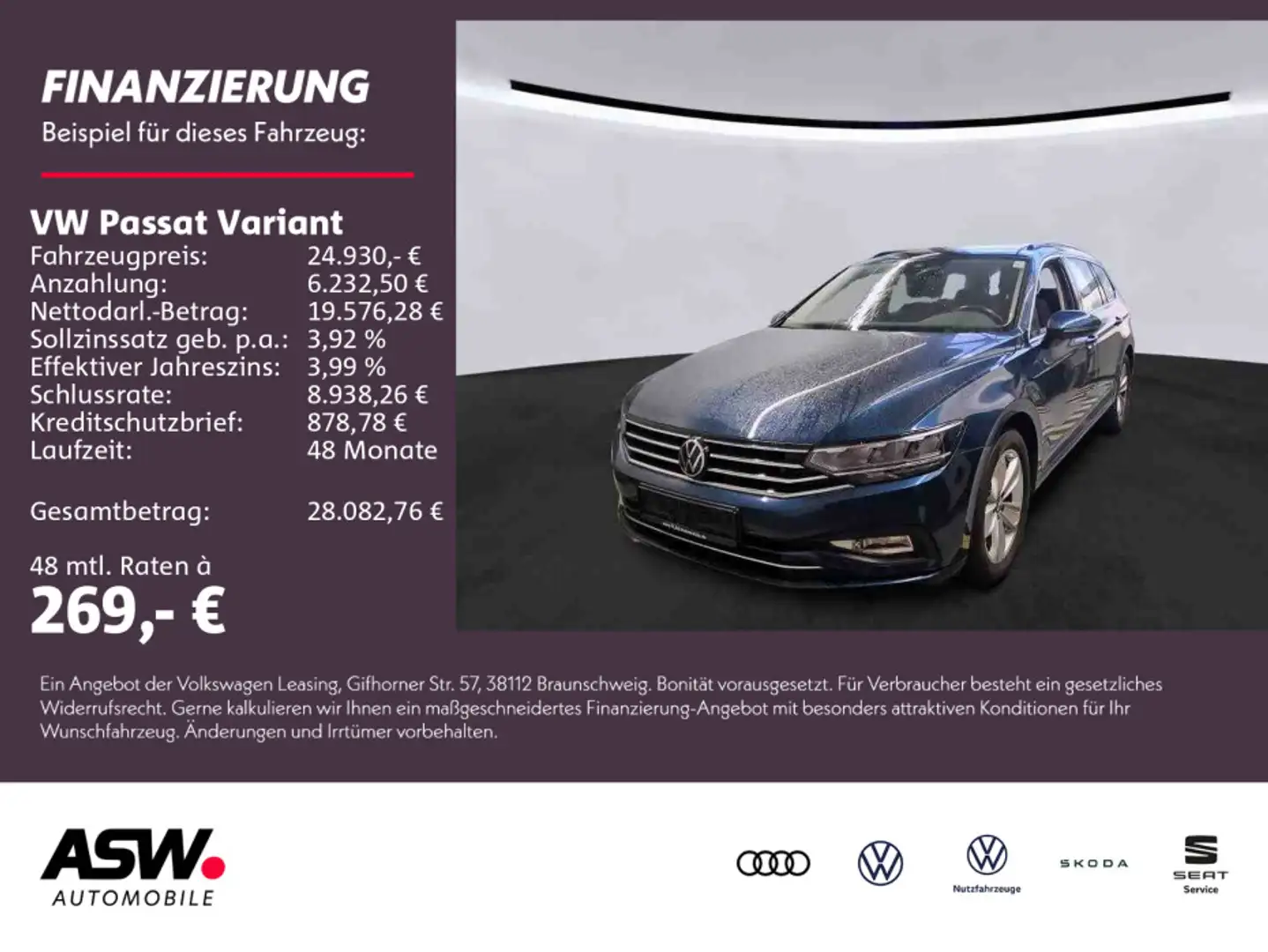 Volkswagen Passat Variant Business 2,0 TDI DSG Navi AHK LED Blau - 1