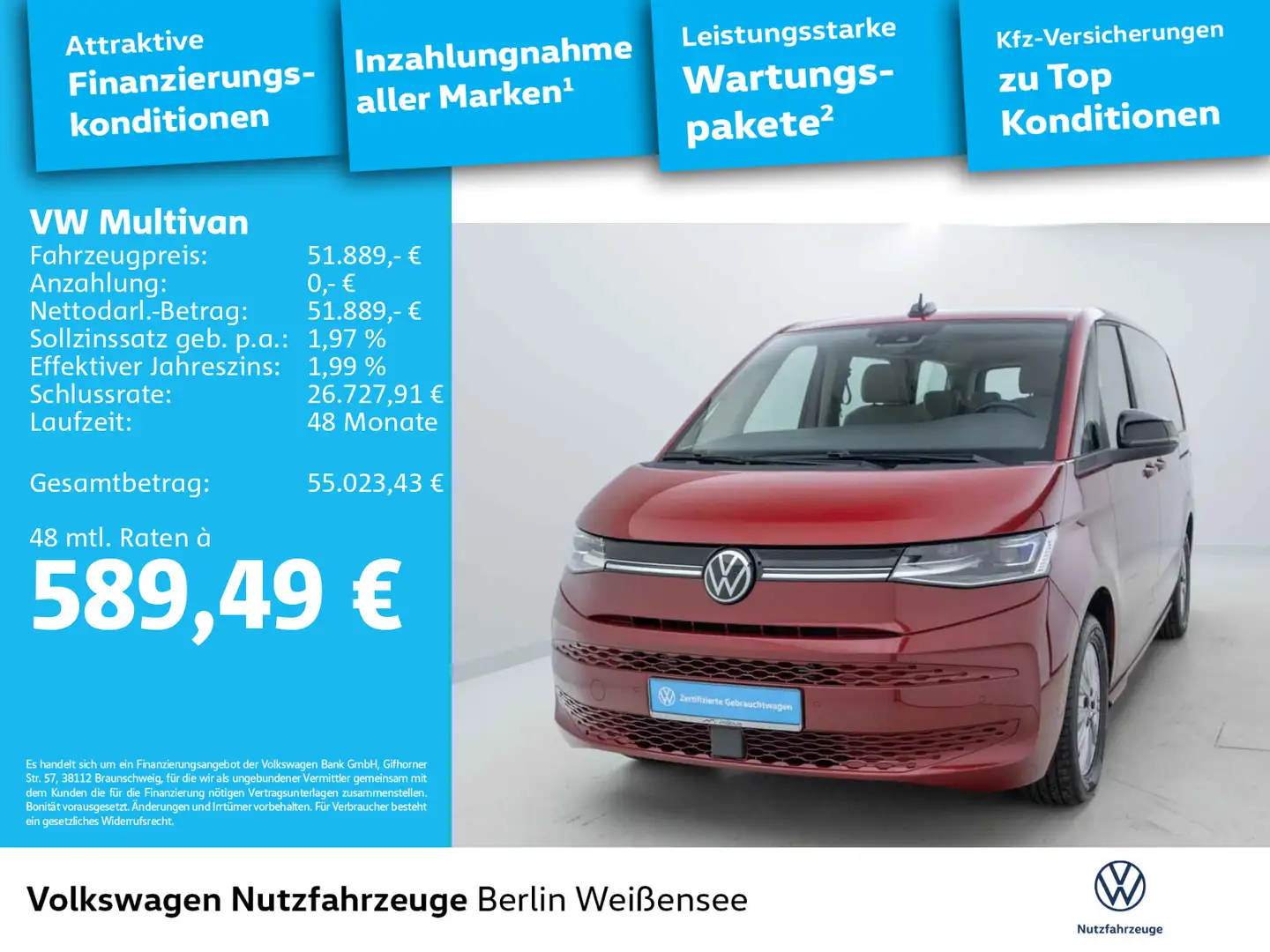 Volkswagen T7 Multivan T7 Multivan Life 2.0 TSI LÜ*DSG*IQ-LIGHT*PANO* Rot - 2