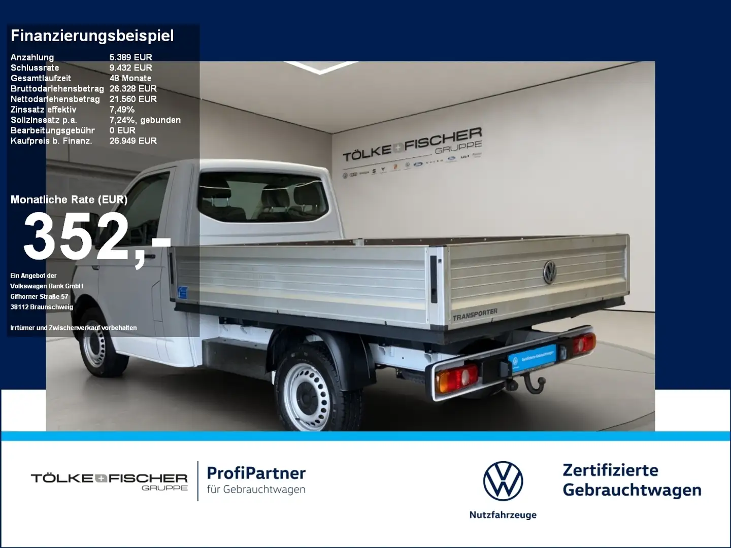 Volkswagen T6 Transporter Pritsche 2.0 TSI AHK Leder Blanc - 1