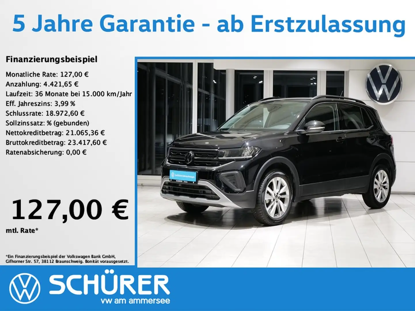 Volkswagen T-Cross 1.0TSI DSG Life AHK RKAM ACC KEYLESS LED TOTWINKEL Schwarz - 1
