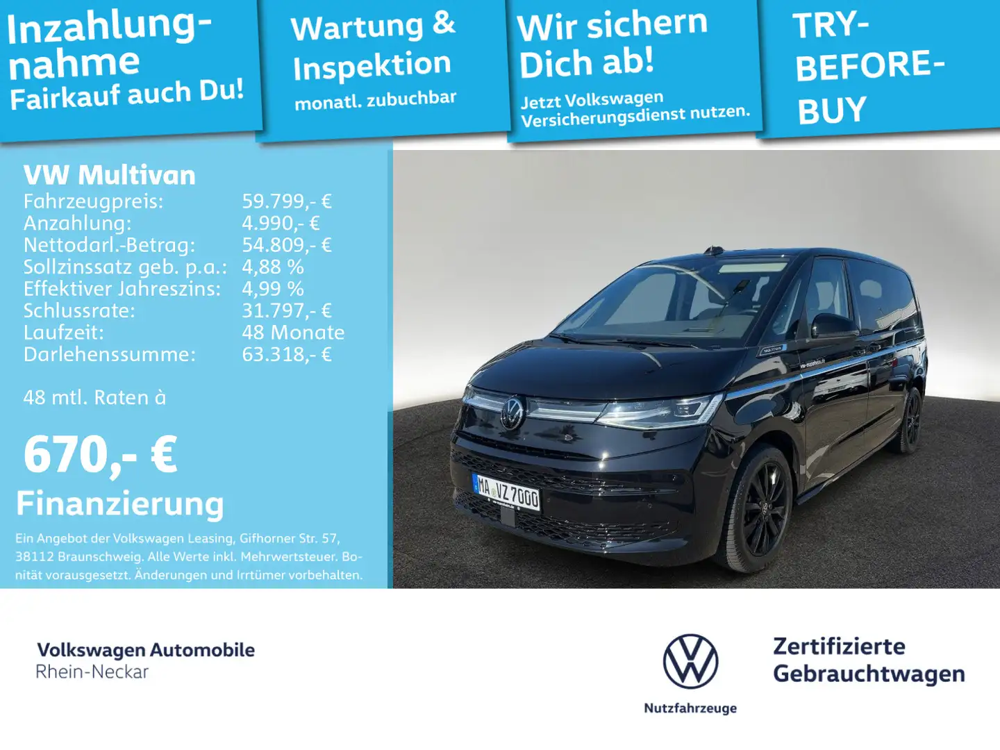 Volkswagen T7 Multivan T7 Multivan 2.0 TDI Style DSG Navi Head-up Vis-à Schwarz - 1