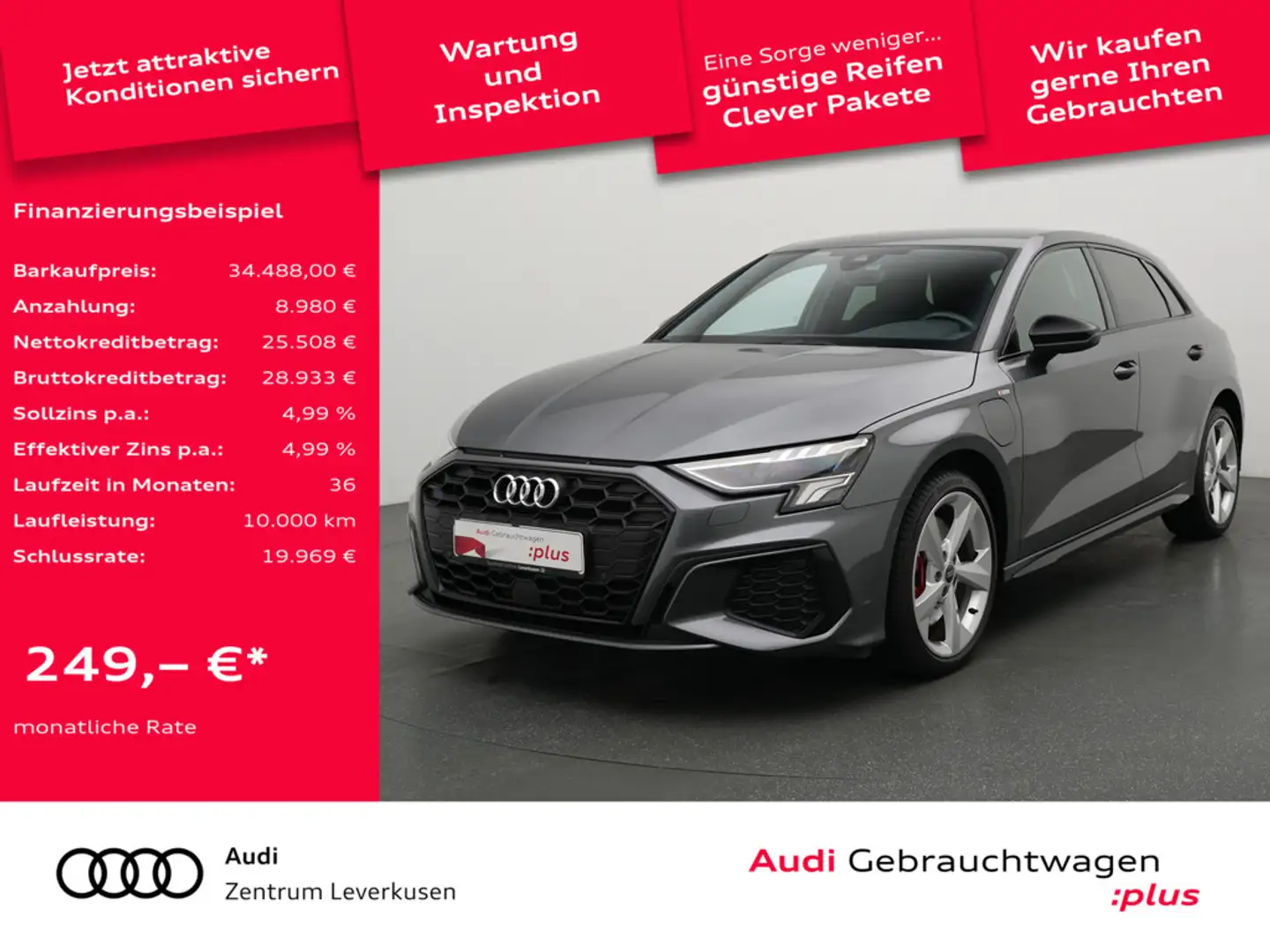 Audi A3 Sportback 45 e S line S-TRON NAVI LEDER AH Grau - 1