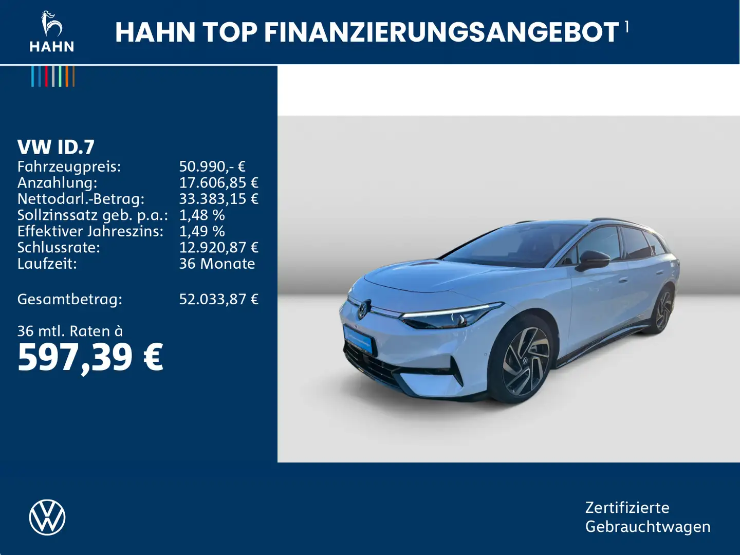 Volkswagen ID.7 Tourer Pro S Wärmepumpe Matrix AHK Nav 360° Weiß - 2