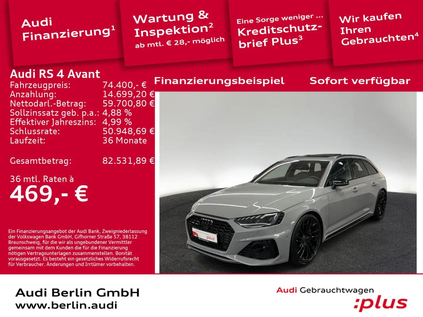Audi RS4 tiptr. NAVI 360°K PANO HUD MATRIX VIR Grau - 1