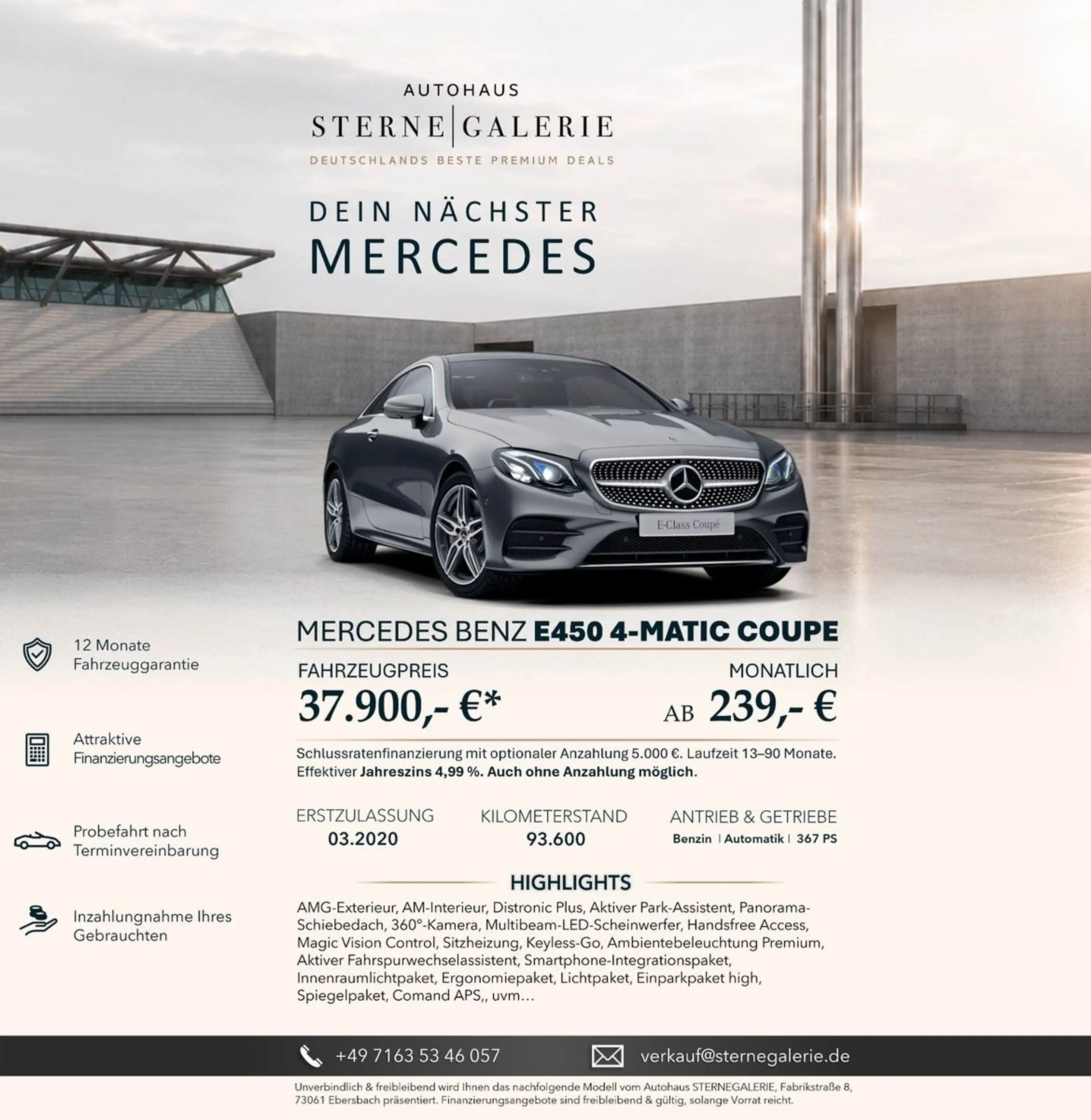 Mercedes-Benz E 450 AMG-LINE/DISTRO/PANO/360°/KEYLESSGO — photo 3