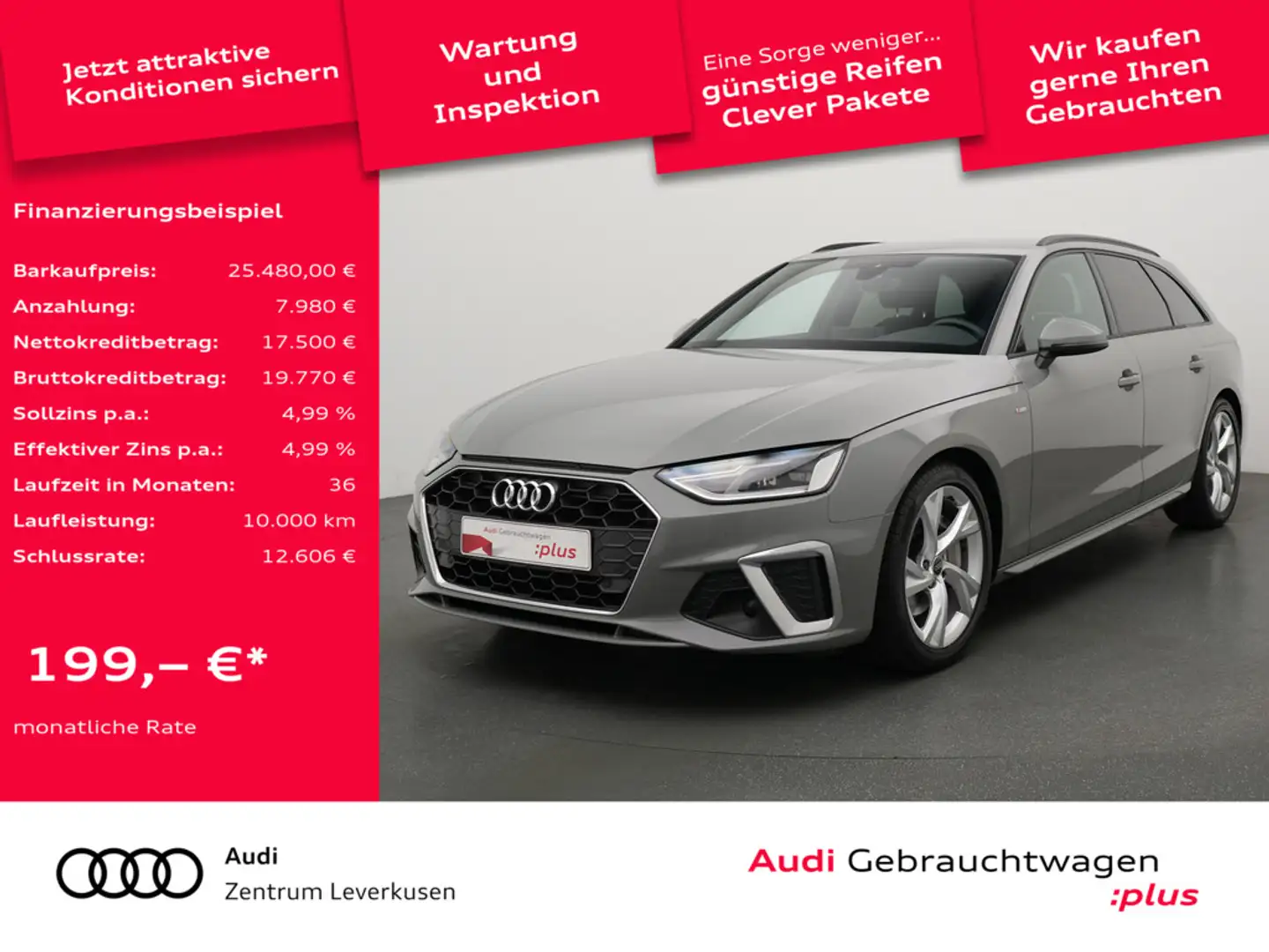 Audi A4 Avant S line S-TRON NAVI AHK ACC SHZ CARPL Gris - 1