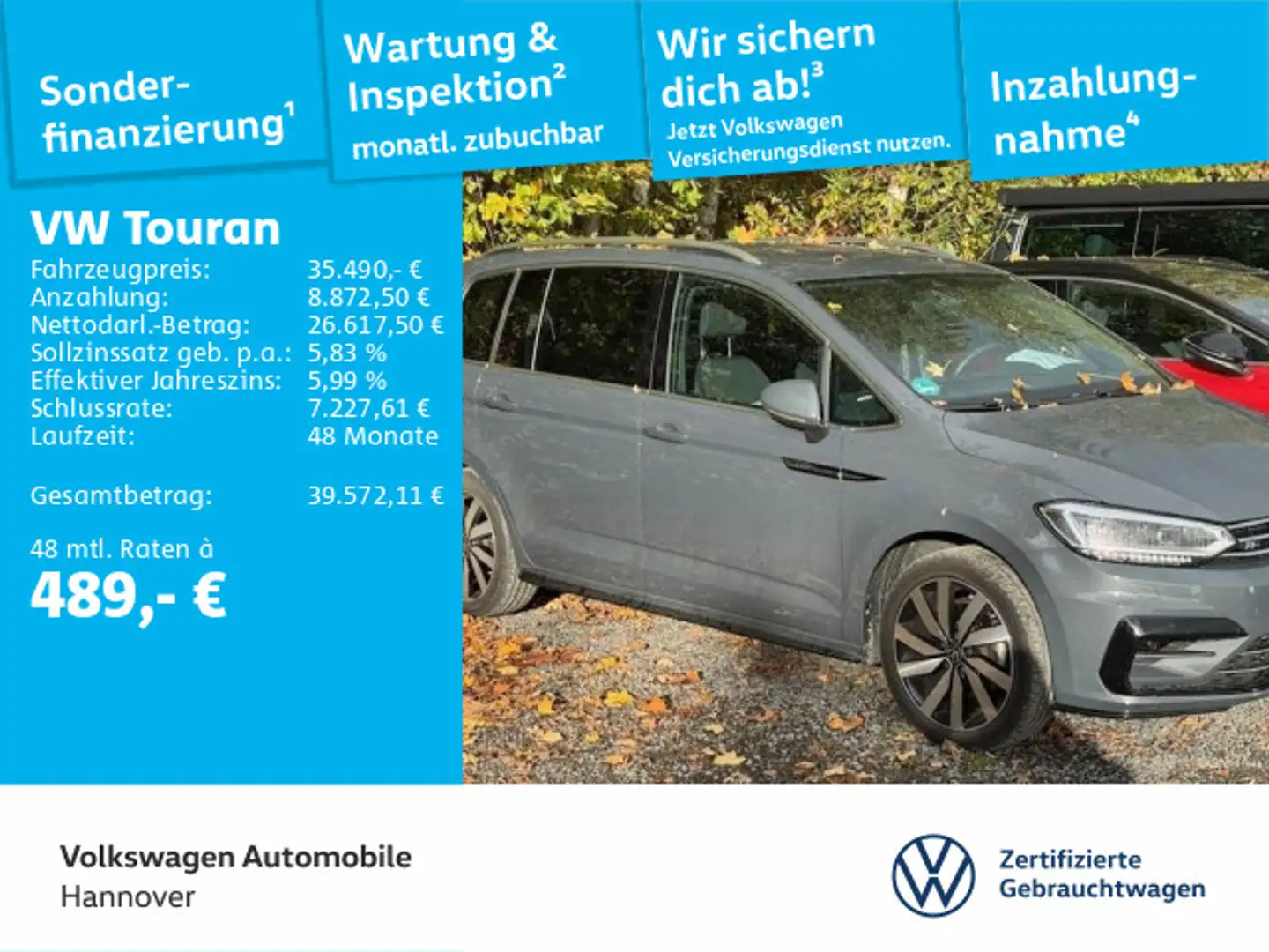 Volkswagen Touran 1.5 TSI DSG Highline Navi AHK LED DigCock Grau - 1