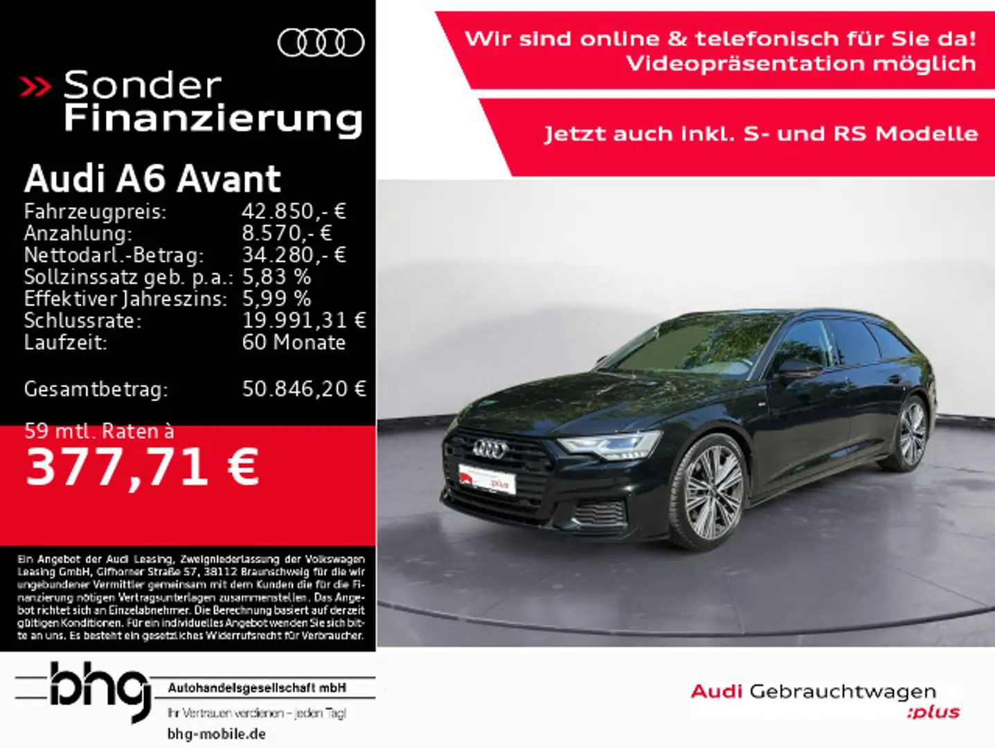 Audi A6 55 TFSI quattro S-line LED/Pano/ACC/Kam Schwarz - 1
