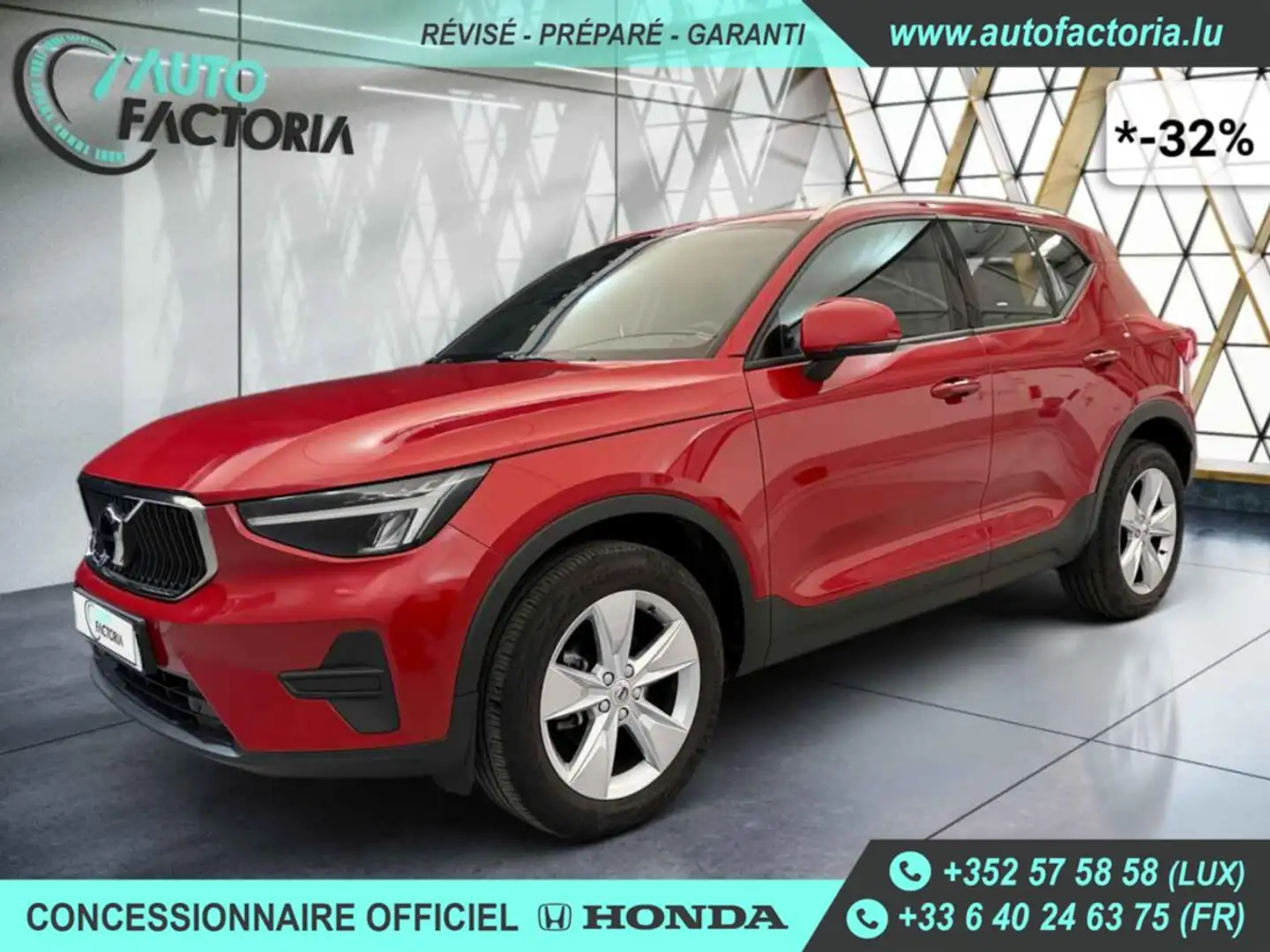 Volvo XC40 -32% T2 129cv BVA +GPS+CAM+LED+HAYON ELEC+Opts Rouge - 1