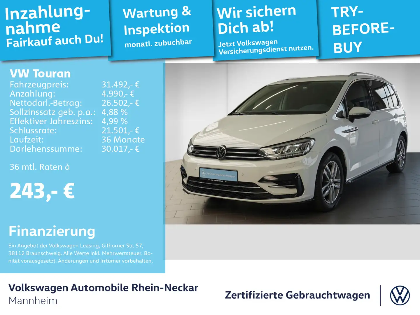 Volkswagen Touran 1.5 TSI Highline R-Line DSG 7-Sitzer AHK Blanco - 1